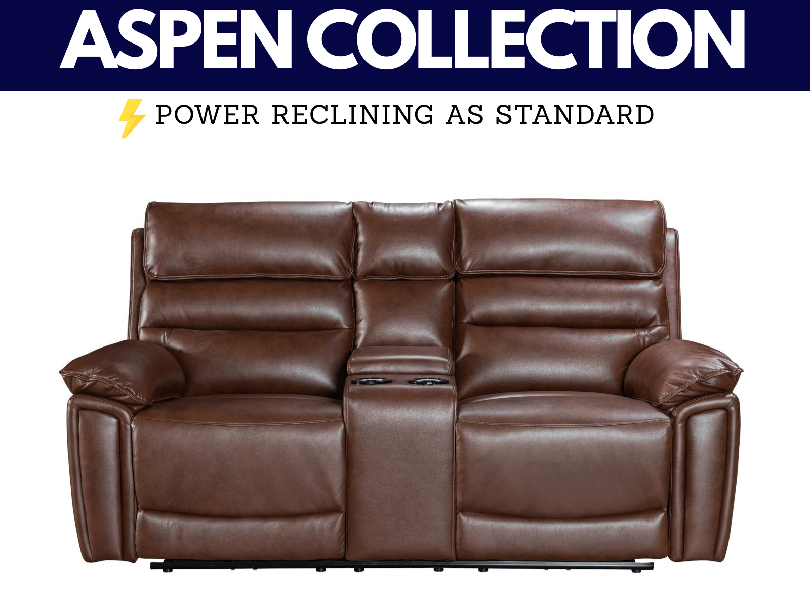 Aspen Brown Leather Collection - Power Reclining - Sofa Easy