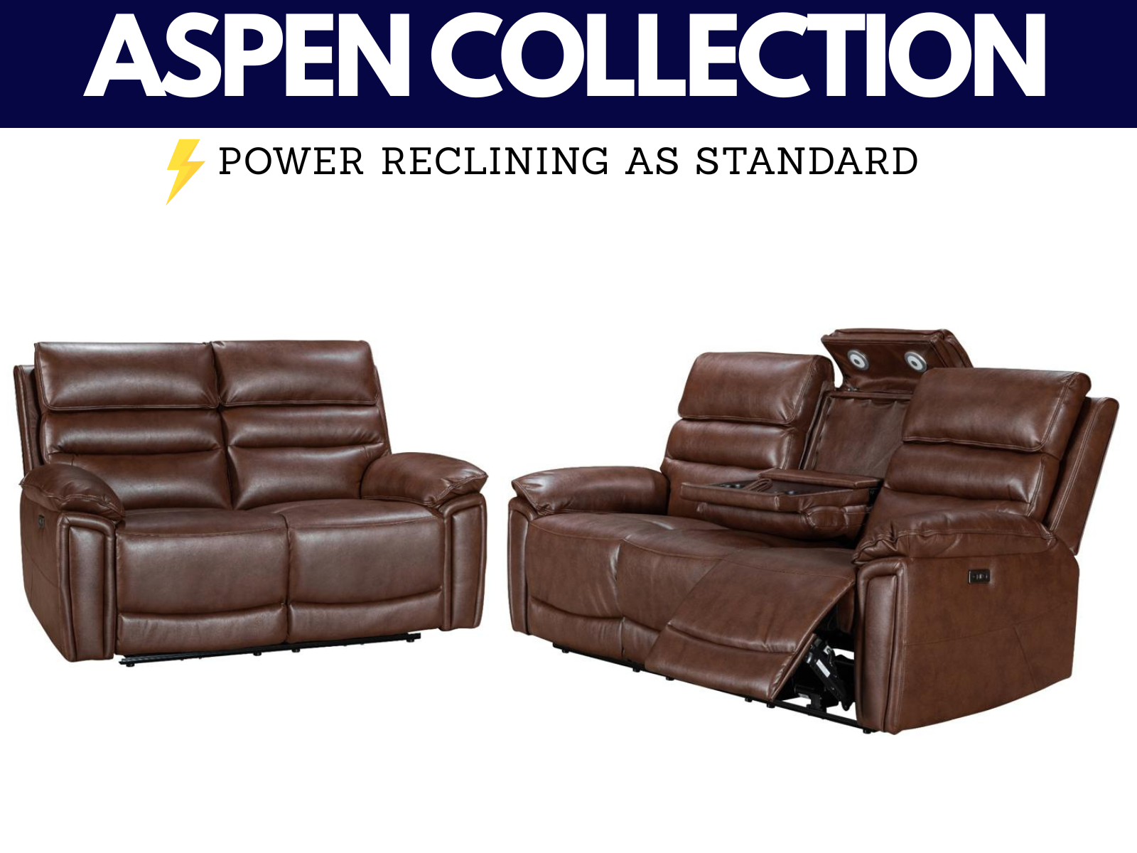 Aspen Brown Leather Collection - Power Reclining - Sofa Easy