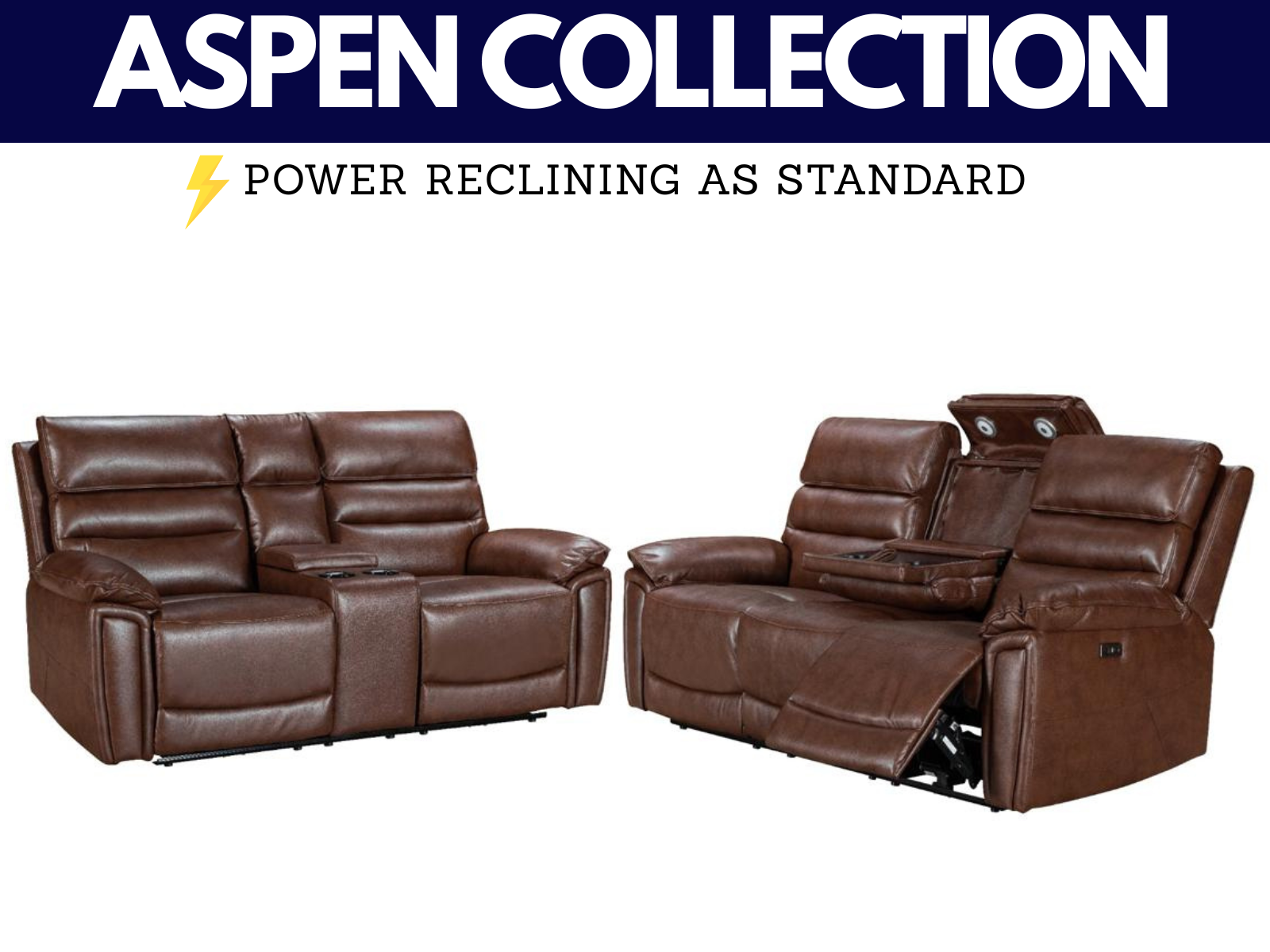 Aspen Brown Leather Collection - Power Reclining - Sofa Easy
