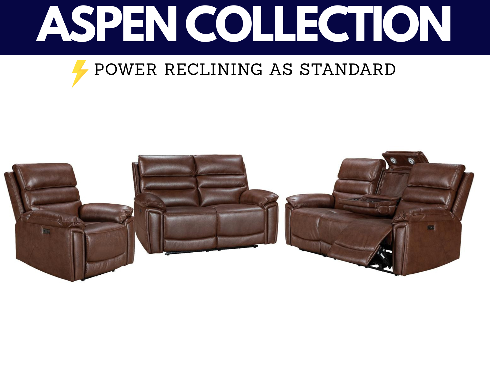 Aspen Brown Leather Collection - Power Reclining - Sofa Easy