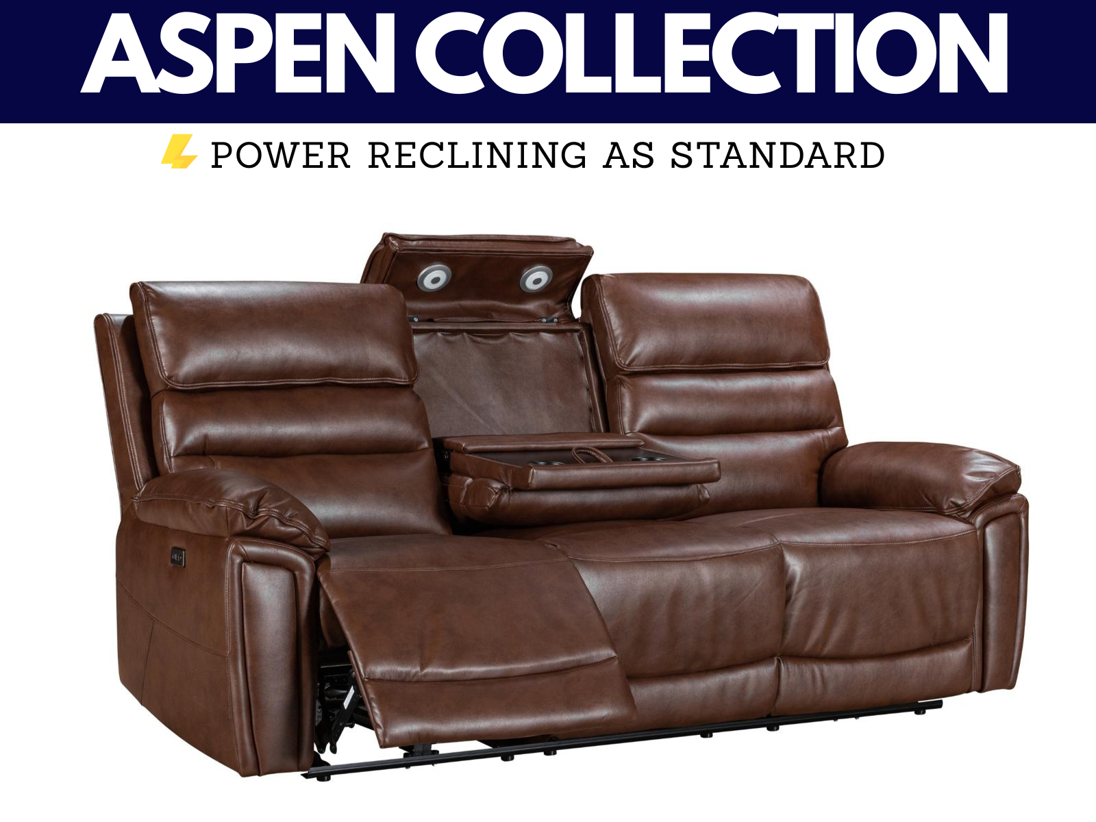 Aspen Brown Leather Collection - Power Reclining - Sofa Easy