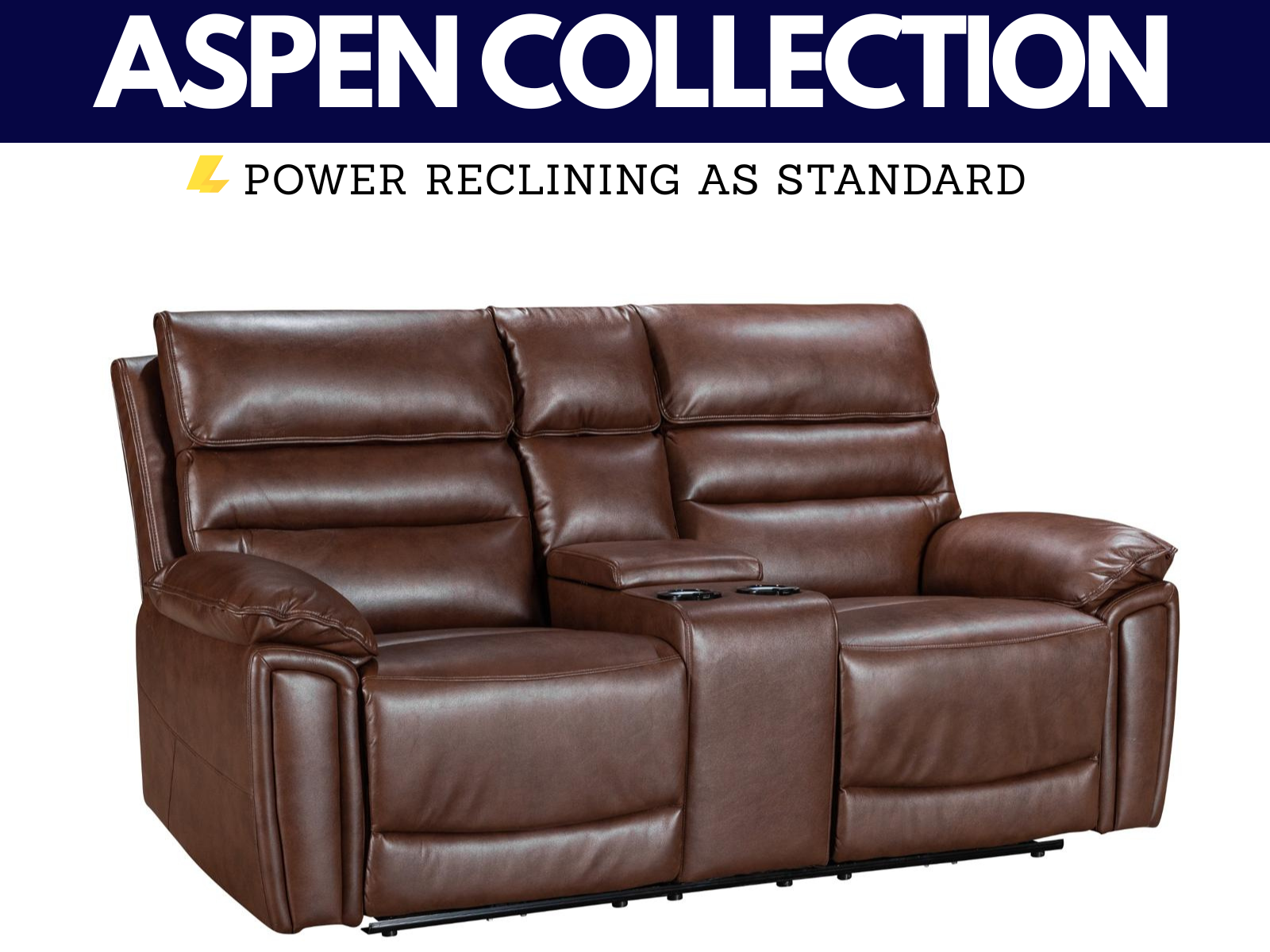 Aspen Brown Leather Collection - Power Reclining - Sofa Easy
