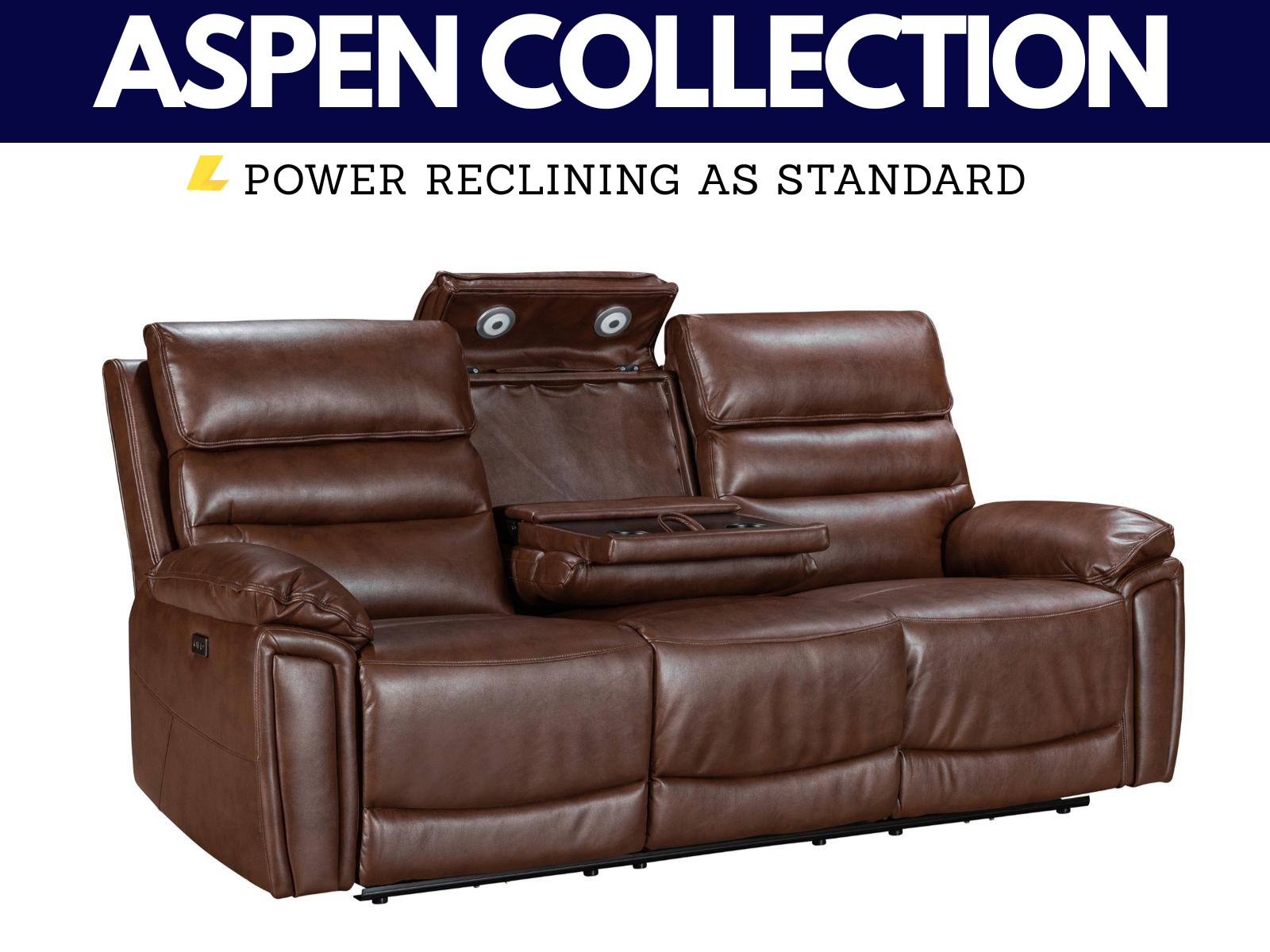 Aspen Brown Leather Collection - Power Reclining - Sofa Easy