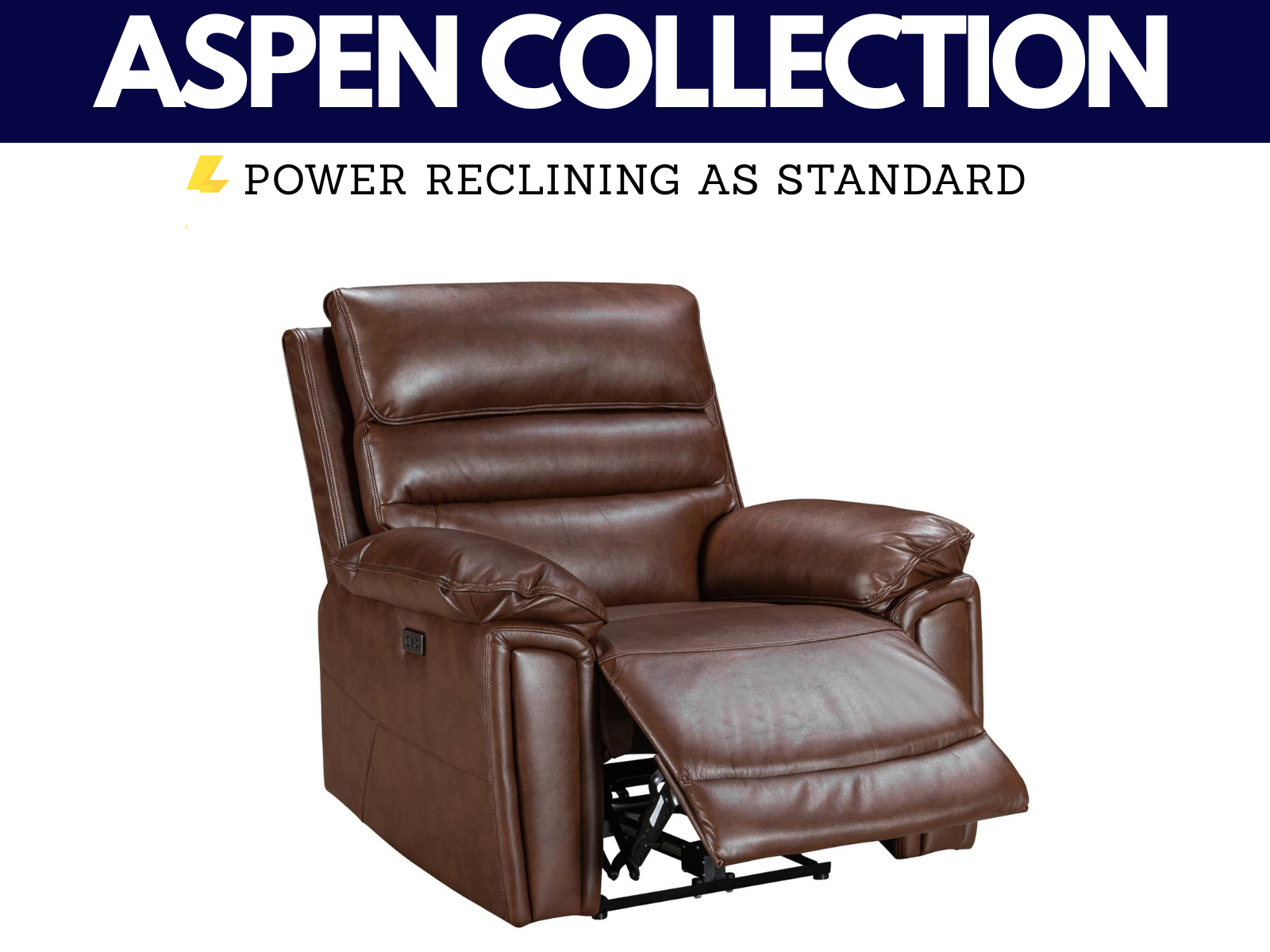 Aspen Brown Leather Collection - Power Reclining - Sofa Easy