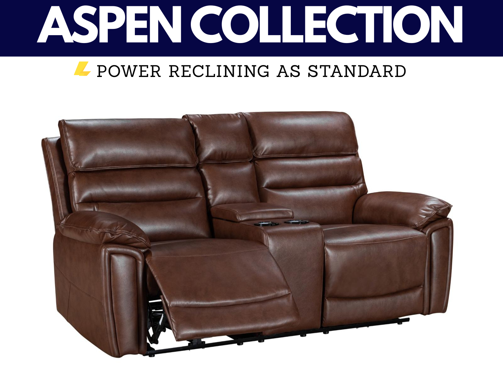 Aspen Brown Leather Collection - Power Reclining - Sofa Easy