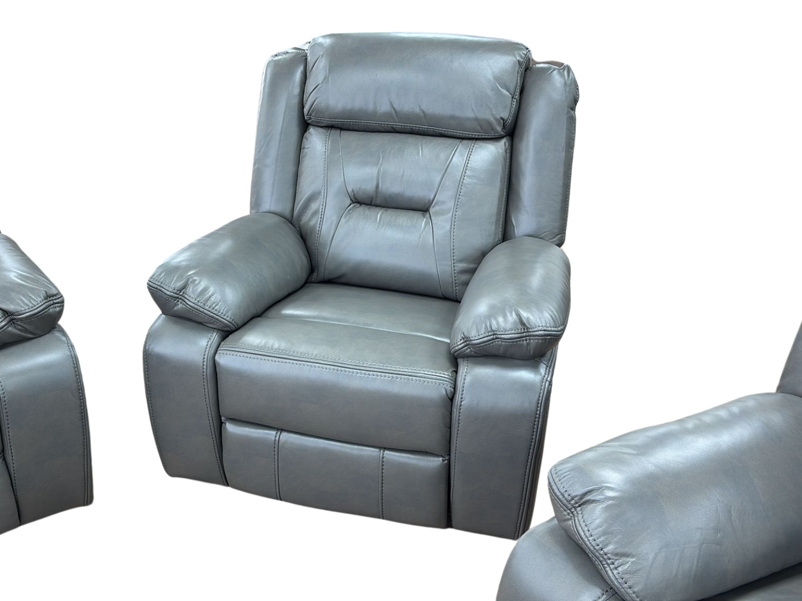 NEW - Poppy Manual Reclining Grey Leather Aire Collection