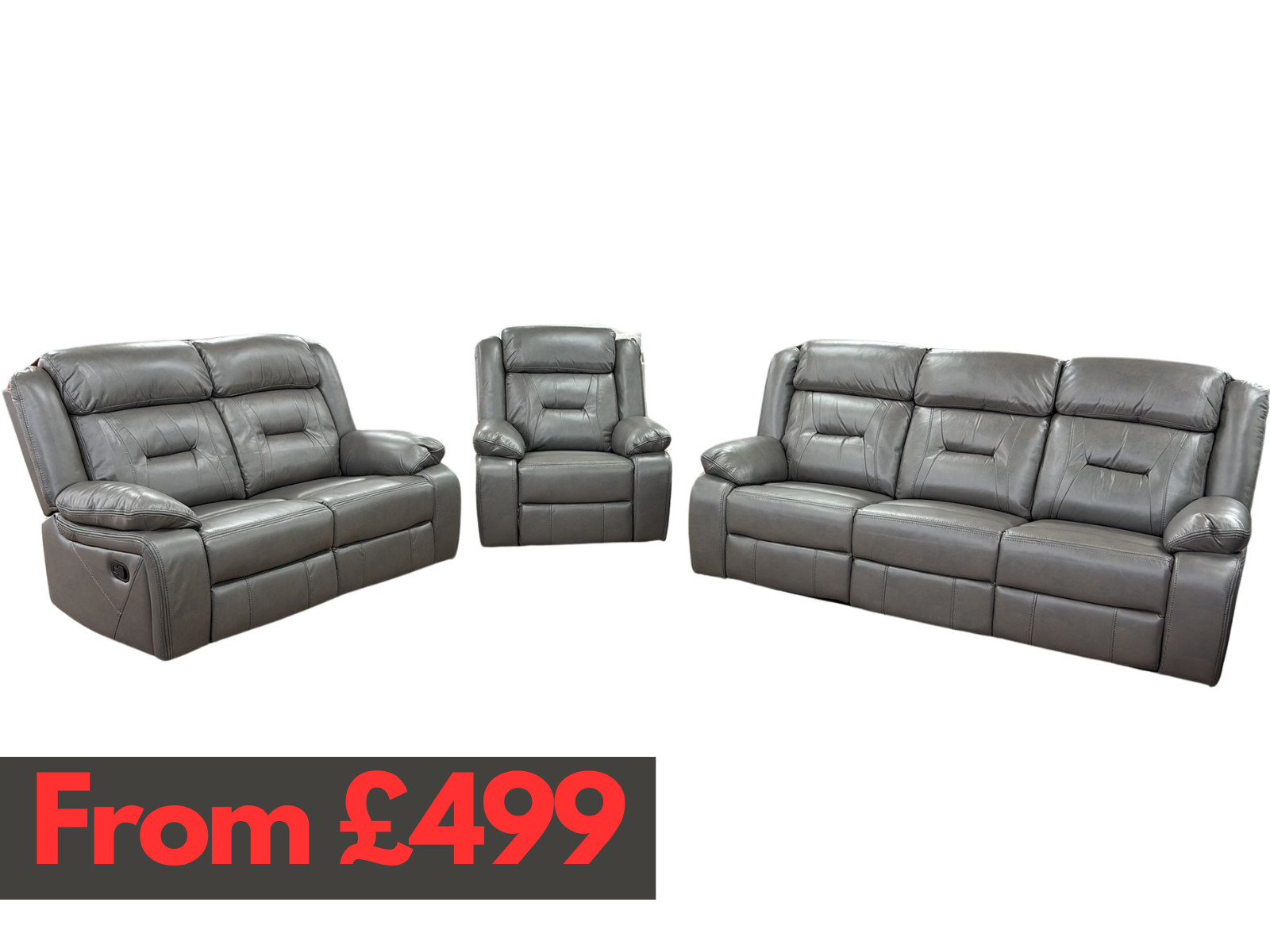 NEW - Poppy Manual Reclining Grey Leather Aire Collection