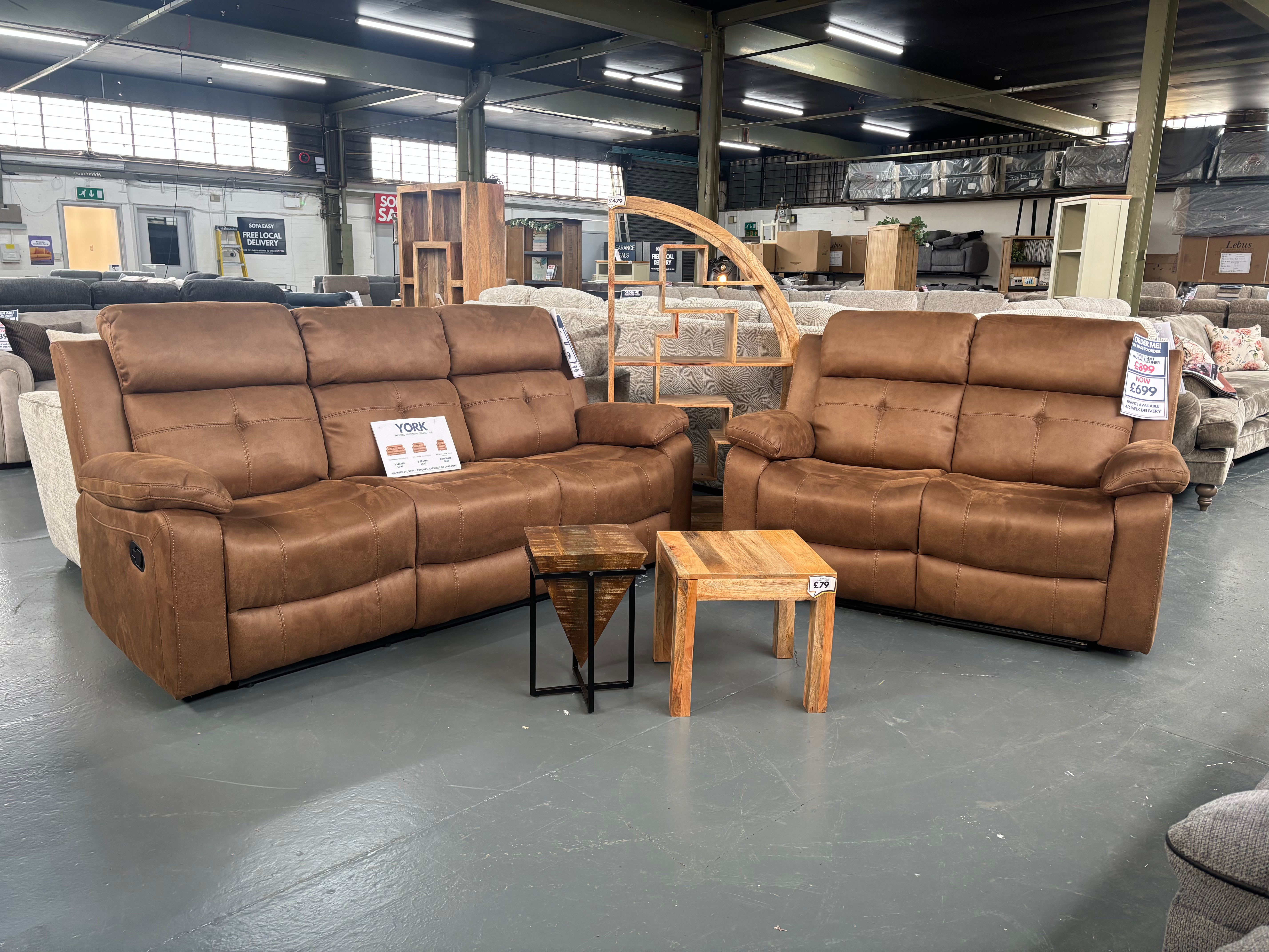 York manual reclining sofa set in chestnut fabric
