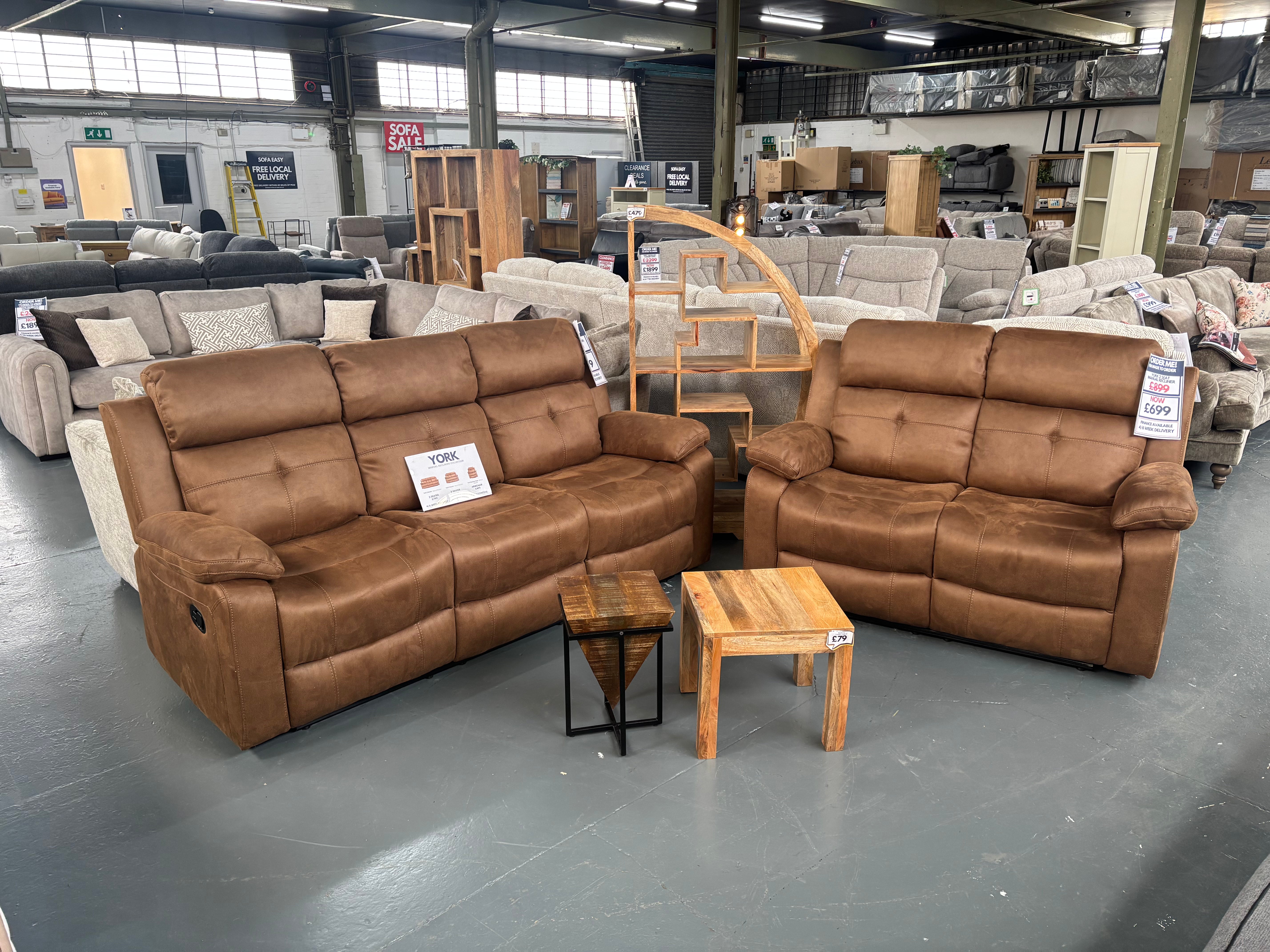 York manual reclining sofa set in chestnut fabric