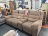 Reese 3 Seater Power Reclining sofa with cup console in biscuit fabric.