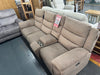 Reese 3 Seater Power Reclining sofa with cup console in biscuit fabric.