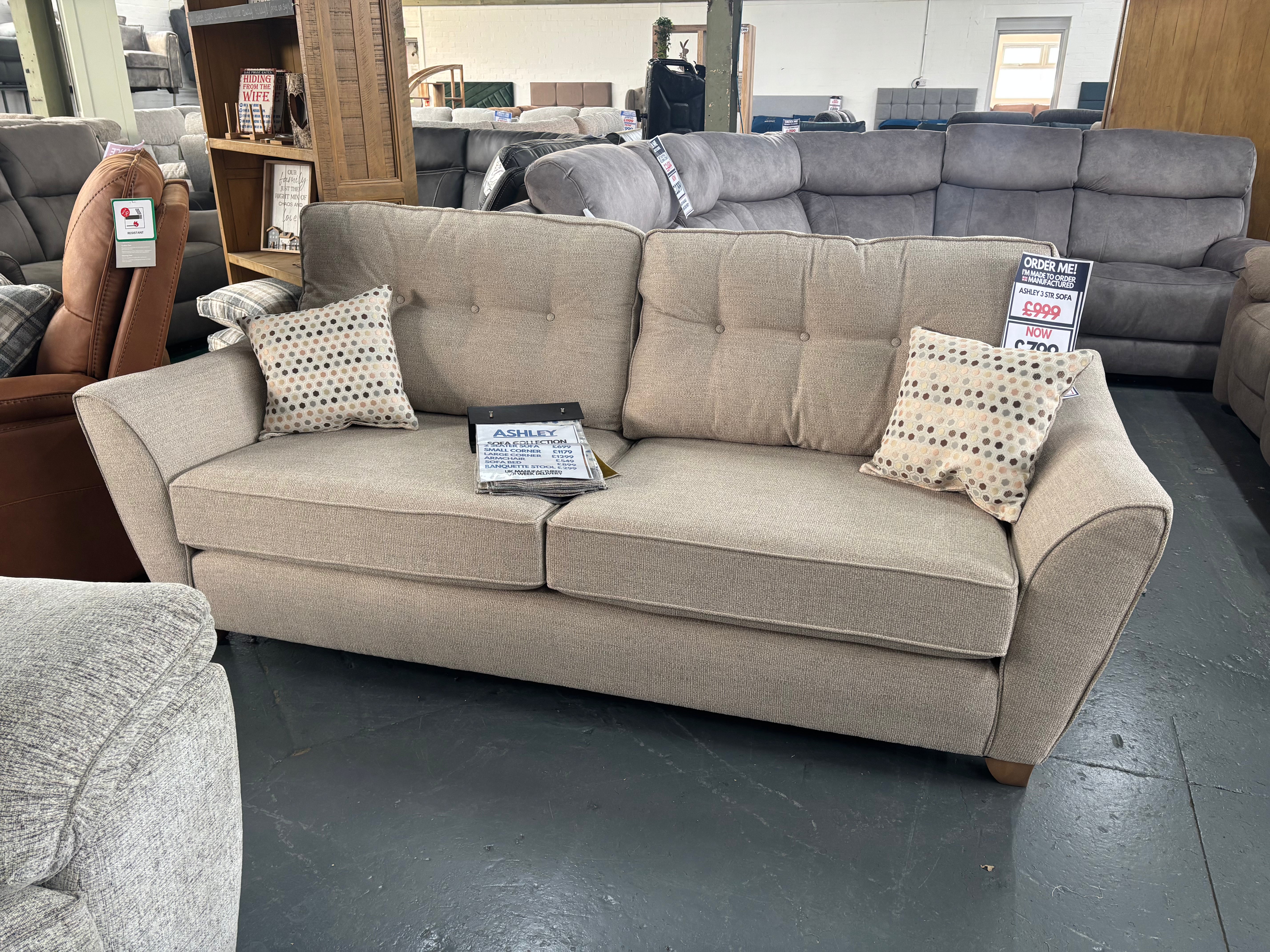 Ashley 3 Seater sofa in beige fabric
