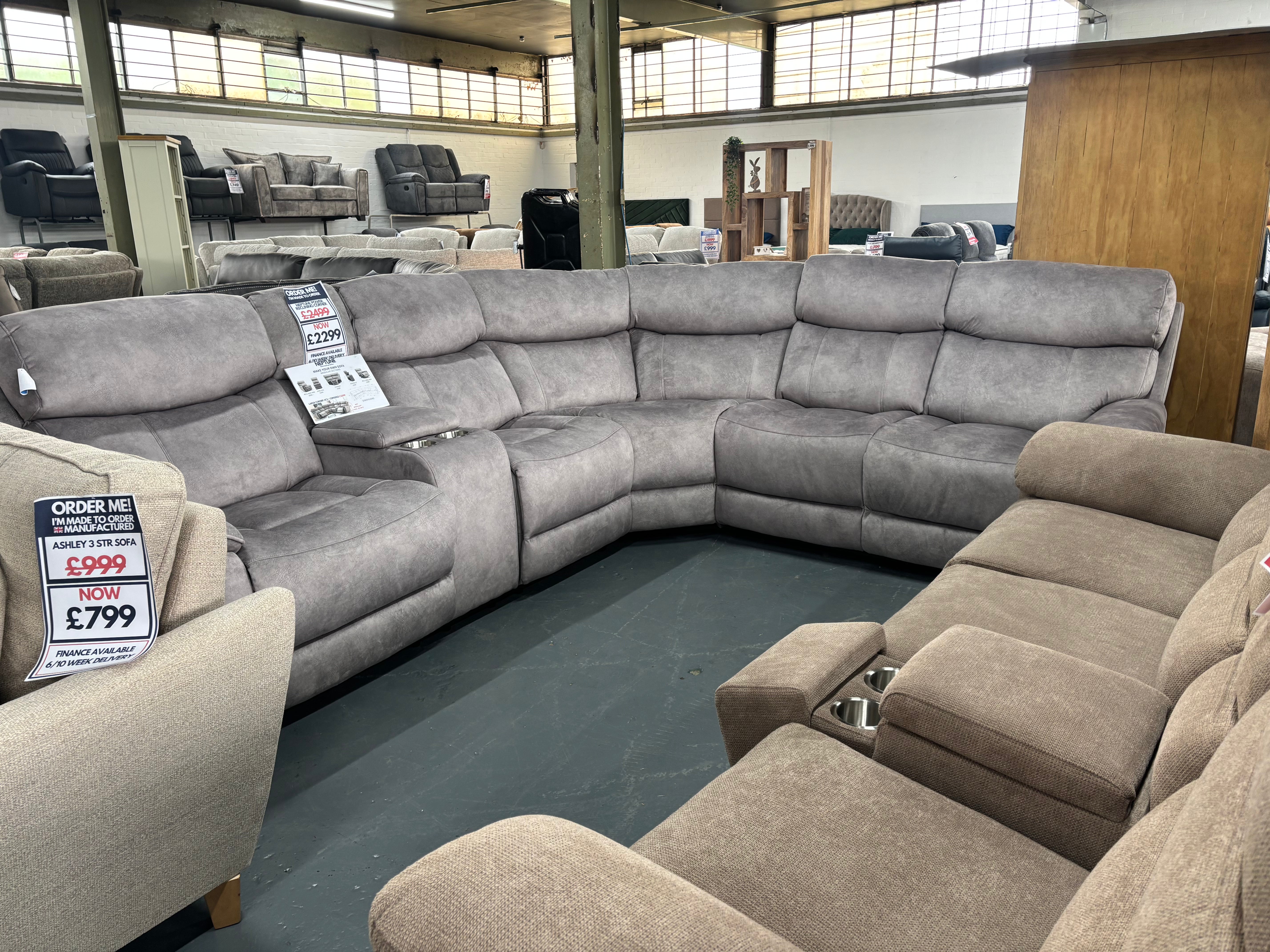 Neptune Electric Reclining Corner Sofa with Cup Console - Grey/Silver Fabric
