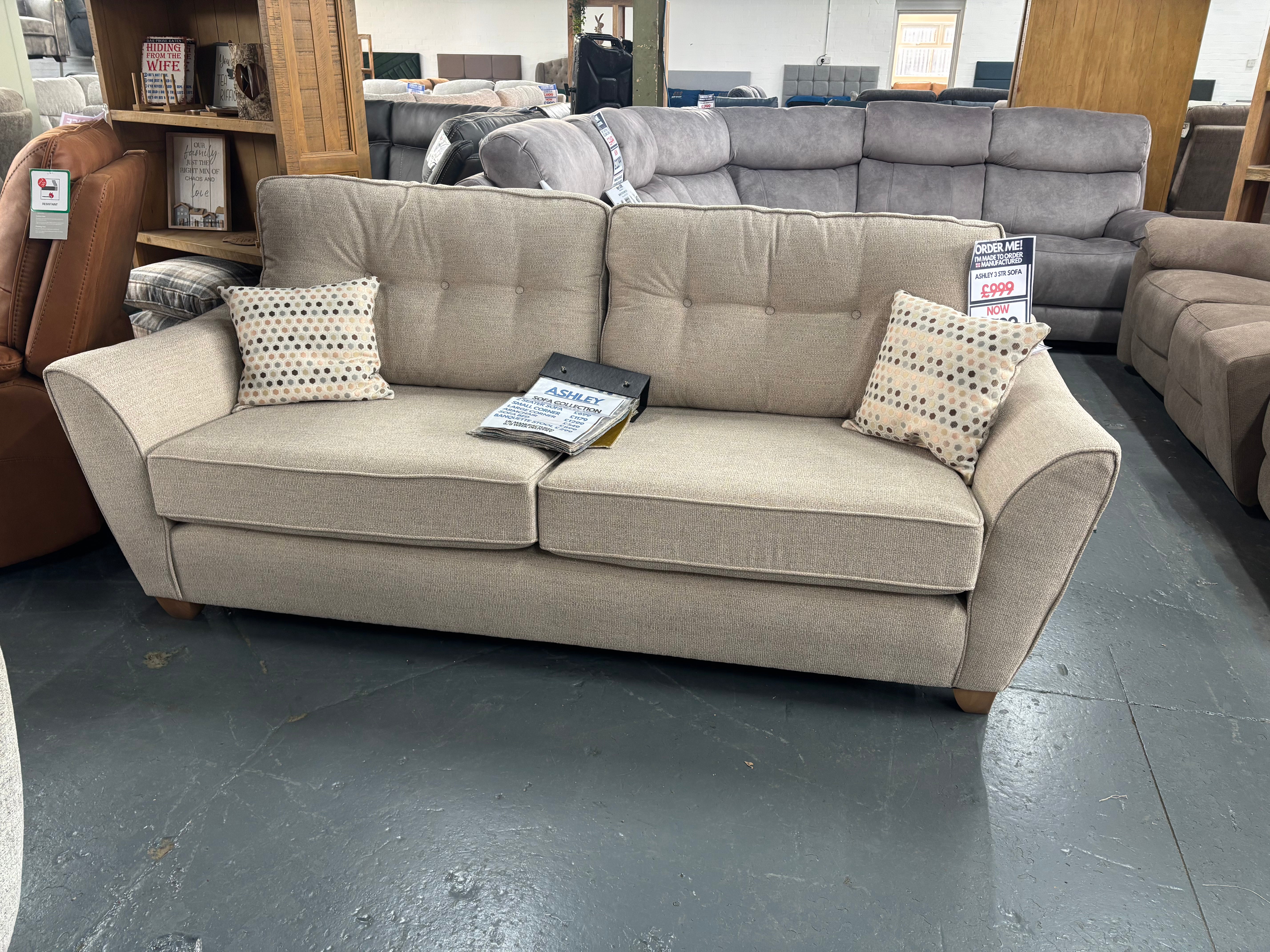 Ashley 3 seater Sofa in cream/beige fabric