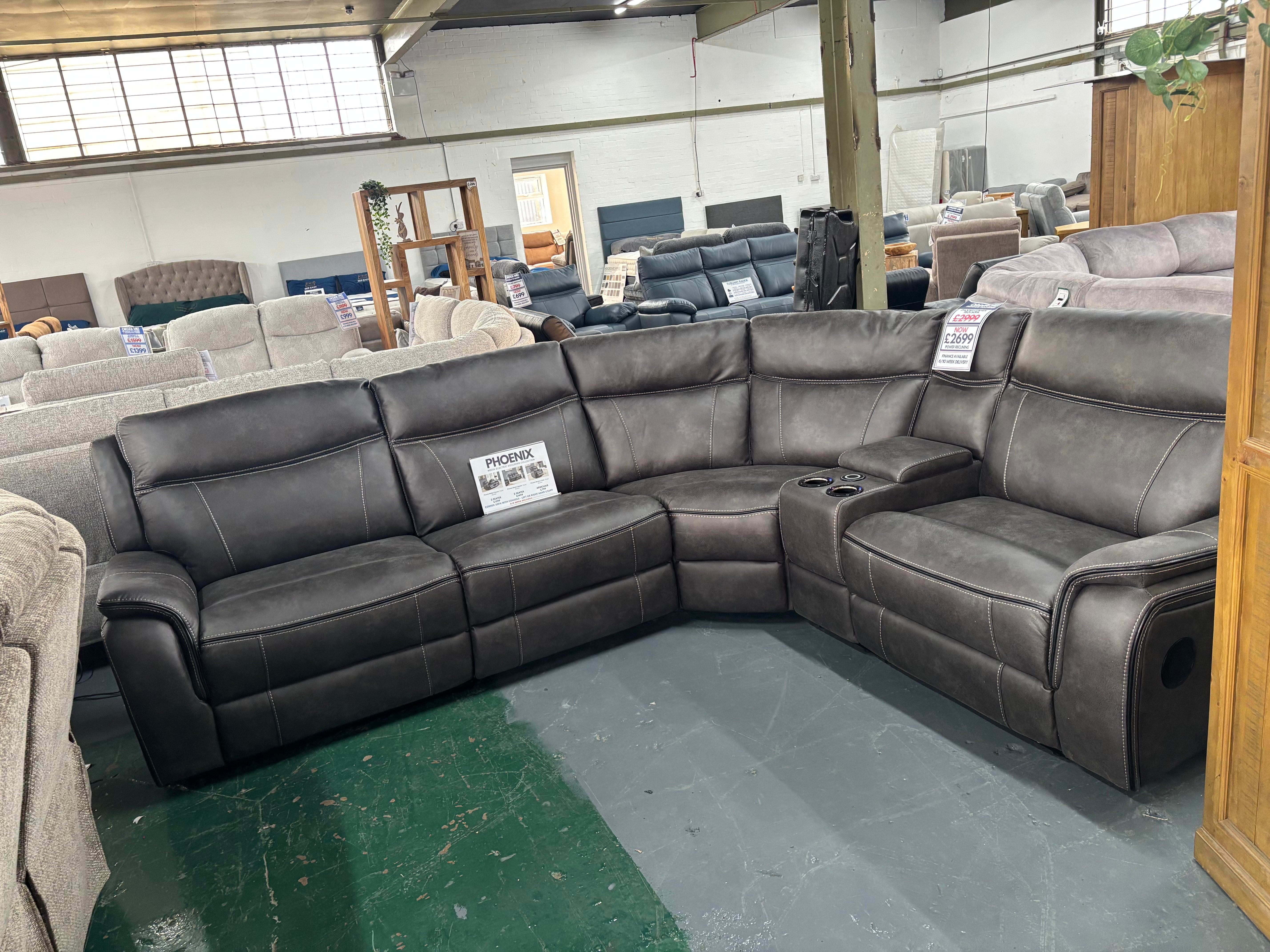 Phoenix Media Corner Sofa - Electric Reclining with speakers & cup storage