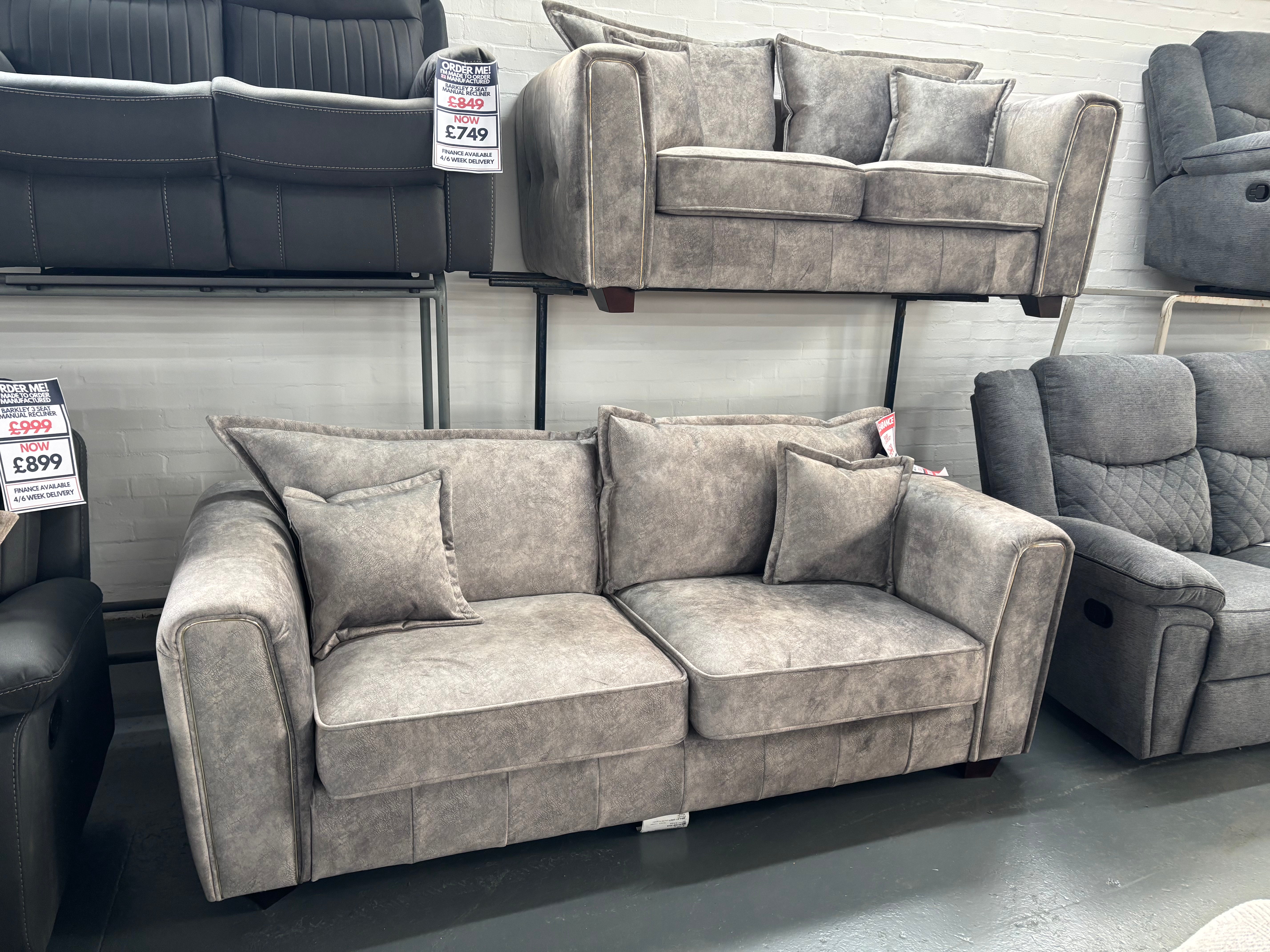 3 Seater + 2 Seater Sofa Set in Silver Fabric - Sofa Easy