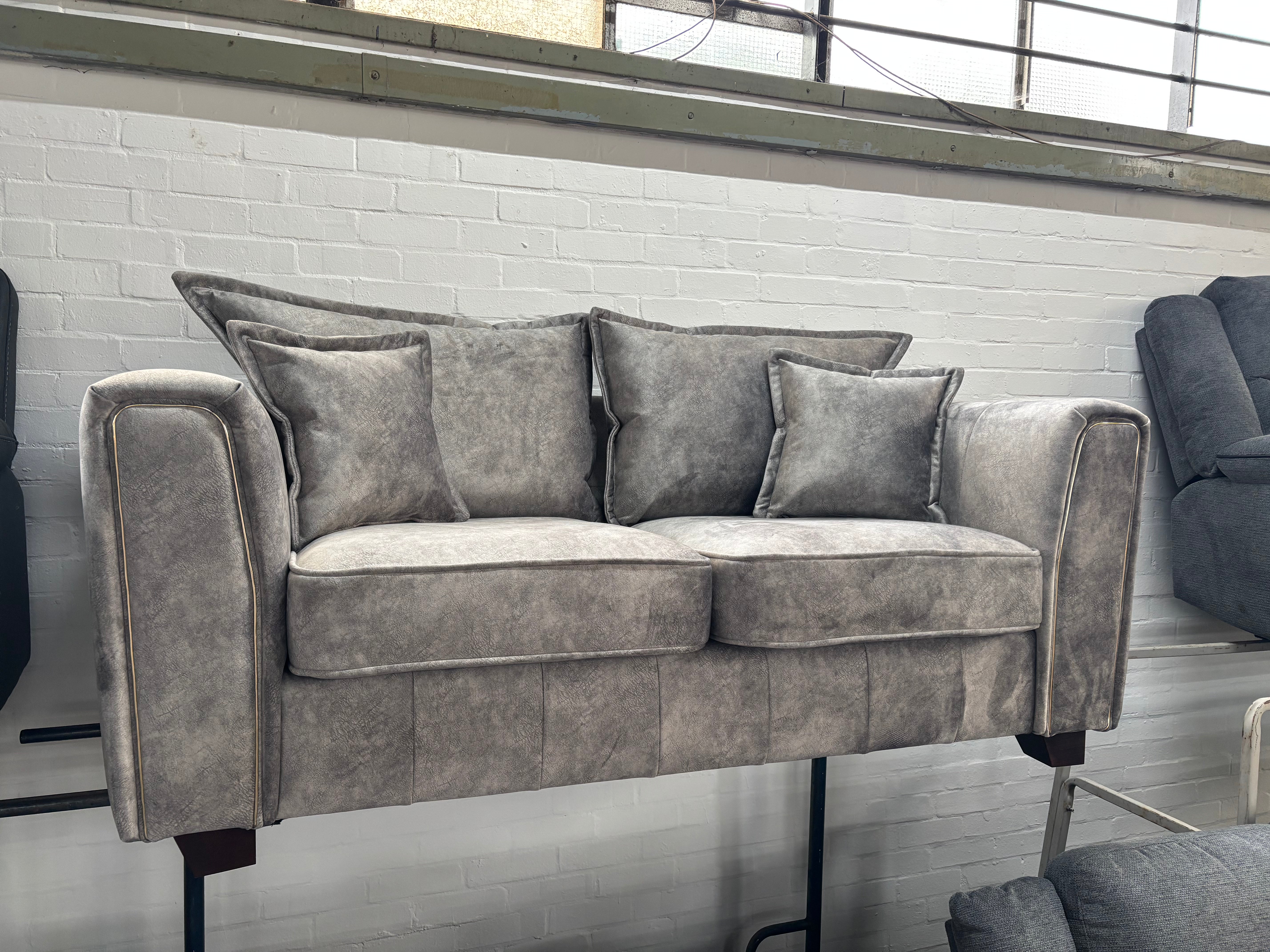 3 Seater + 2 Seater Sofa Set in Silver Fabric - Sofa Easy