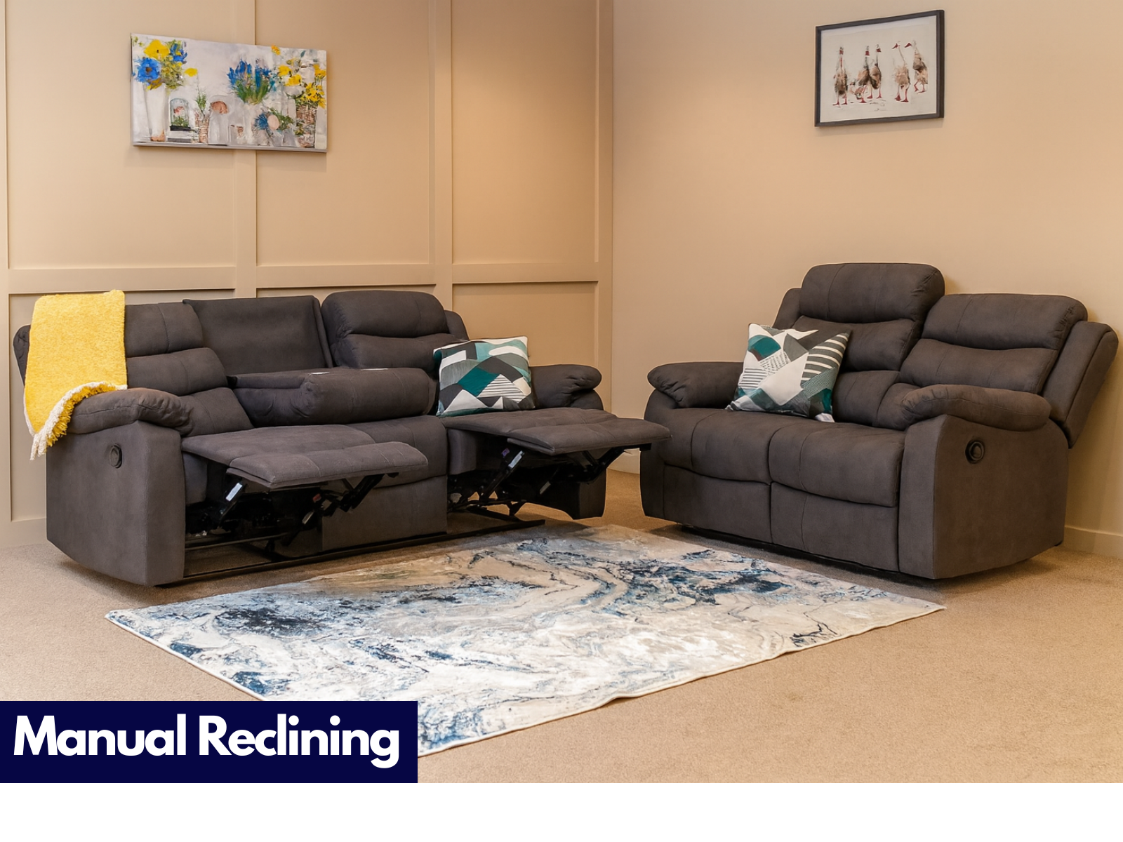 Wilson Dark Grey 3 Seater, 2 Seater & Armchair Manual Reclining - Sofa Easy