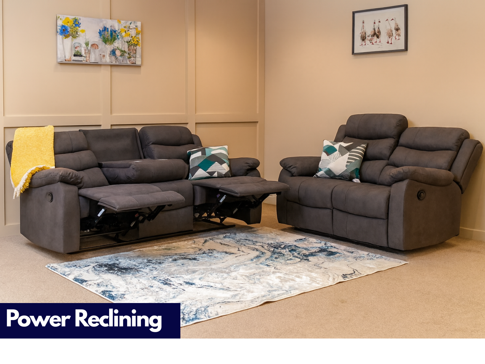 Wilson Dark Grey 3 Seater, 2 Seater & Armchair Power Reclining - Sofa Easy