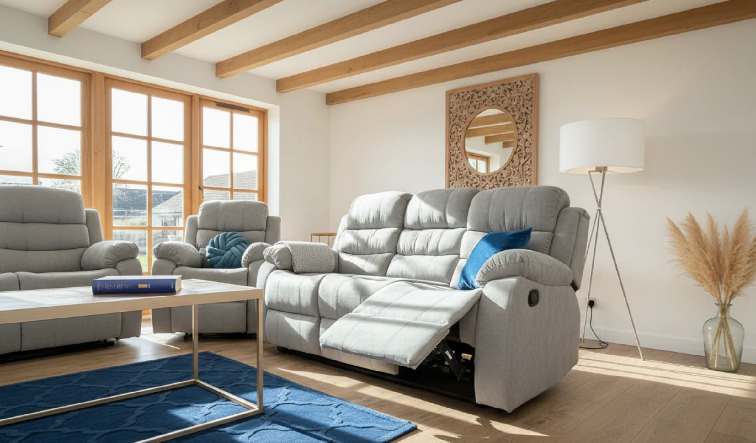 Stanley Manual Reclining Sofa Set in Light Grey - Sofa Easy