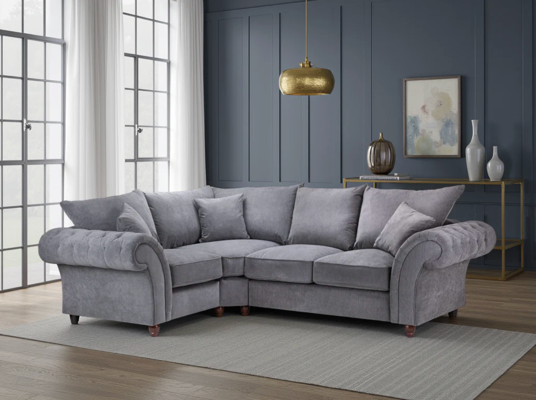 Windsor Fullback Sofa Grey Left Hand Facing Corner - Sofa Easy