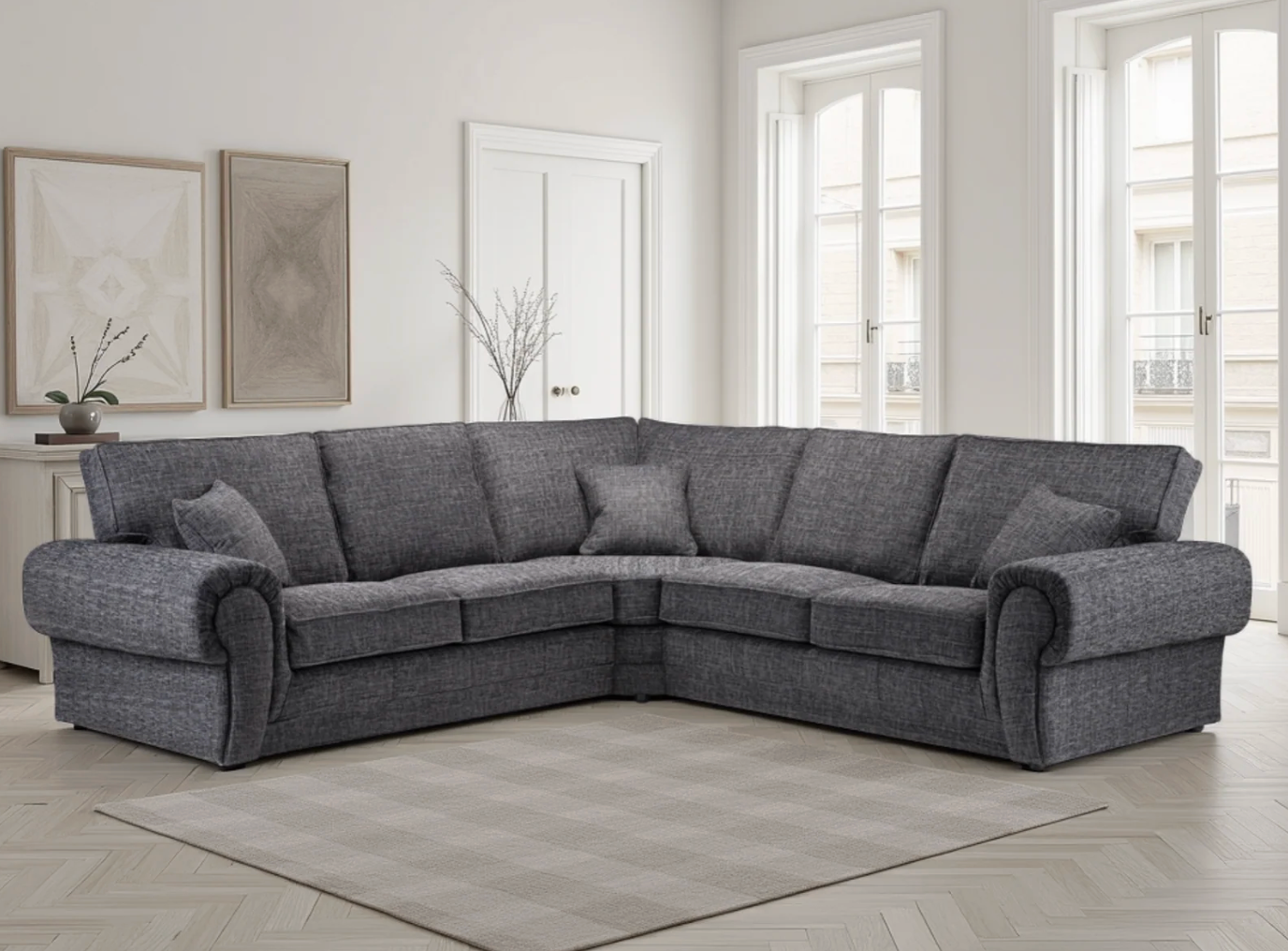 Wilcot Sofa Grey Large Corner - Sofa Easy