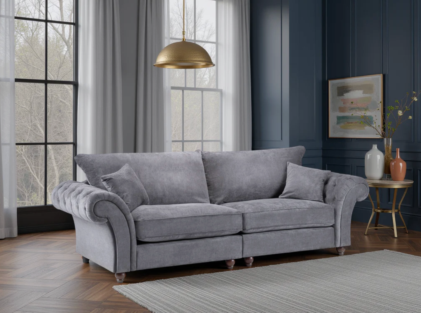 Windsor Fullback Sofa Grey 4 Seater - Sofa Easy