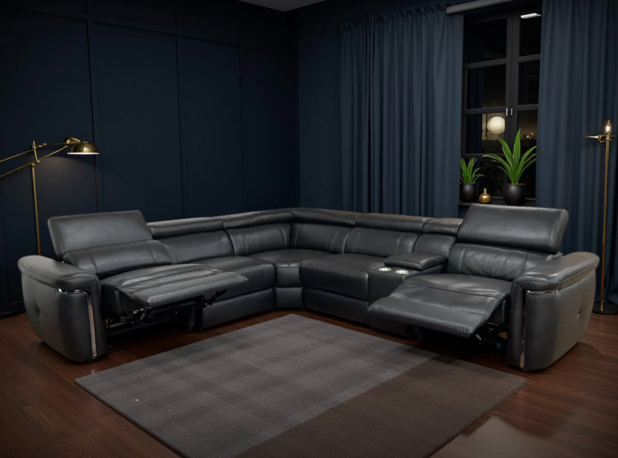 Somerville Electric Recliner Sofa Black Large Corner - Sofa Easy