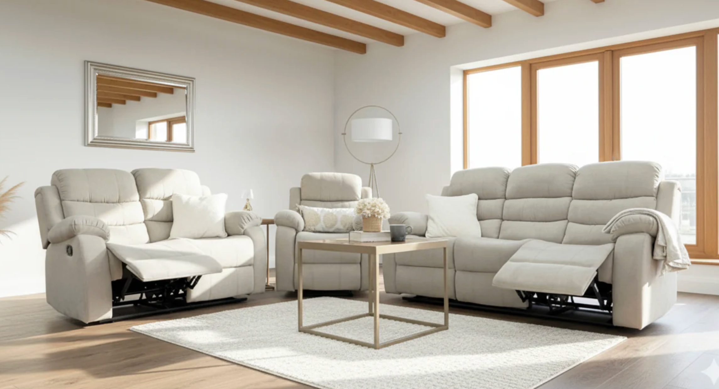 Stanley Manual Recliner Sofa Beige 3+2+1 - Sofa Easy