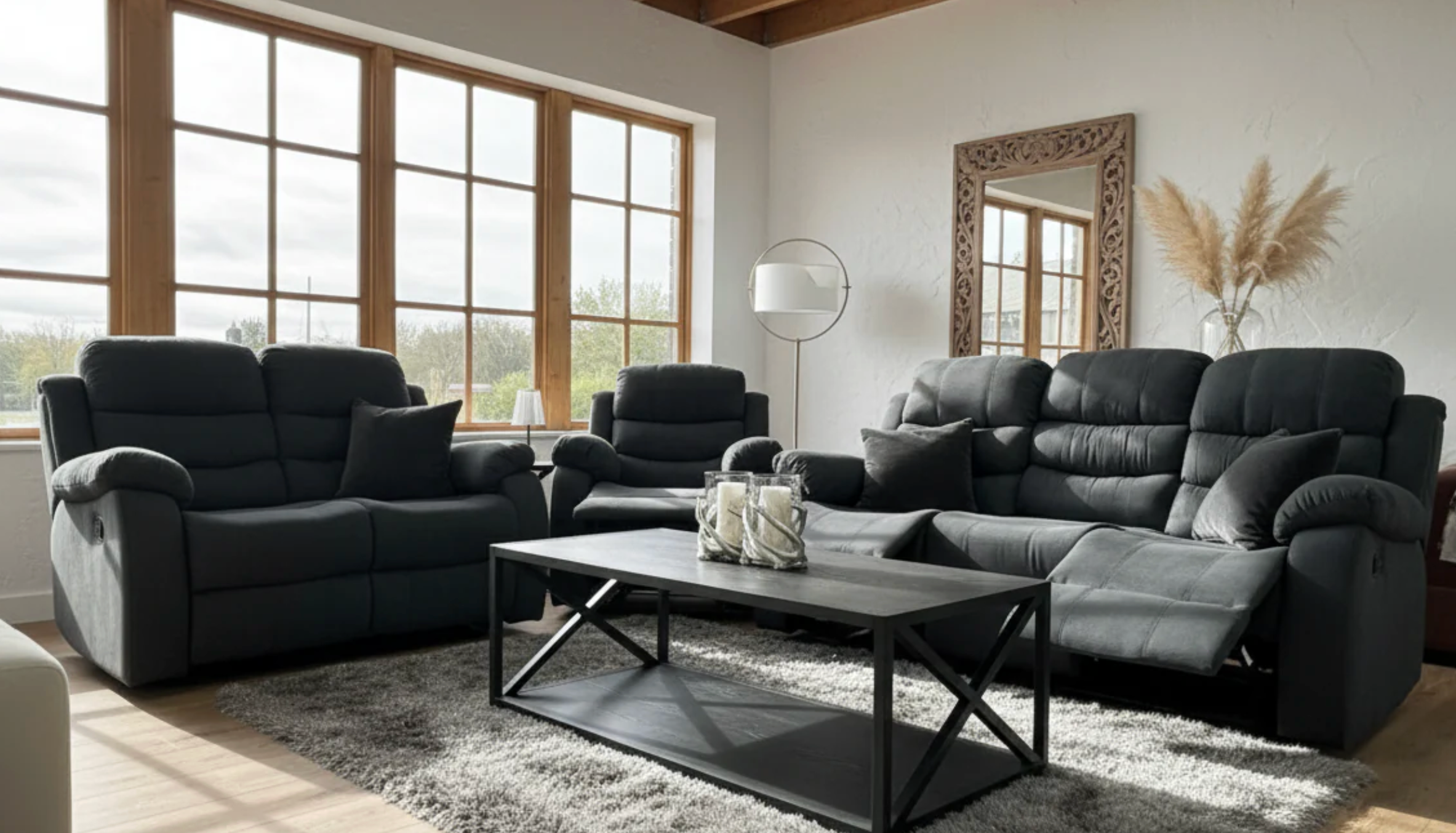 Stanley Manual Recliner Sofa Black 3+2+1 - Sofa Easy