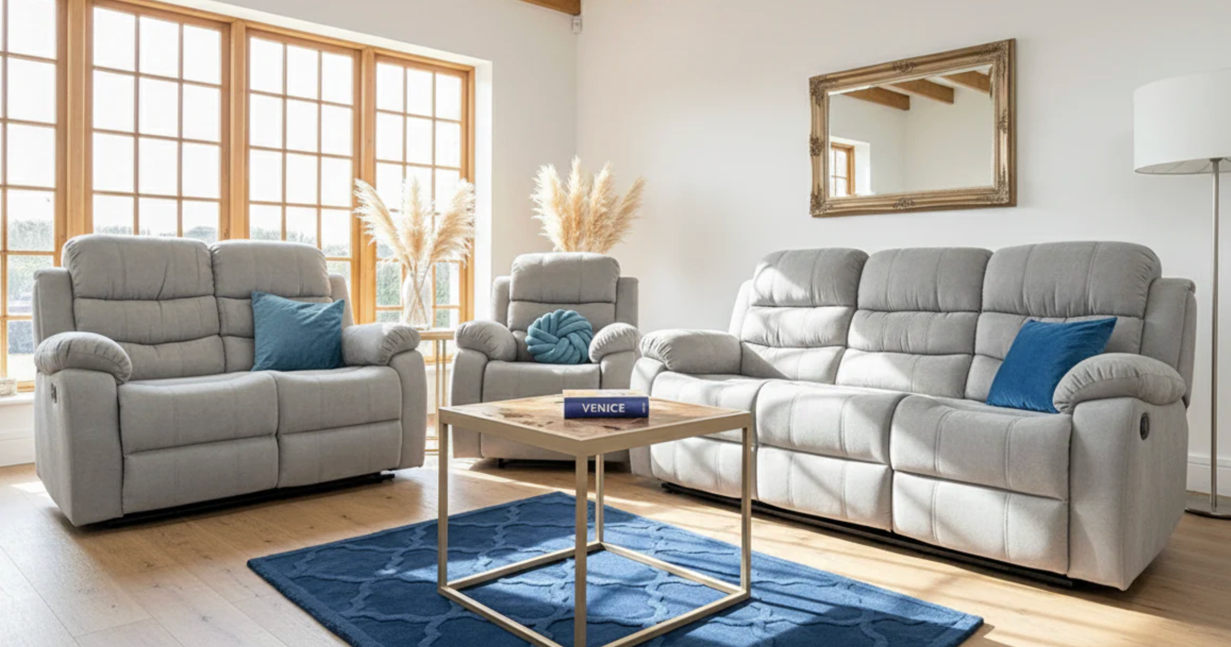 Stanley Manual Recliner Sofa Grey 3+2+1 - Sofa Easy