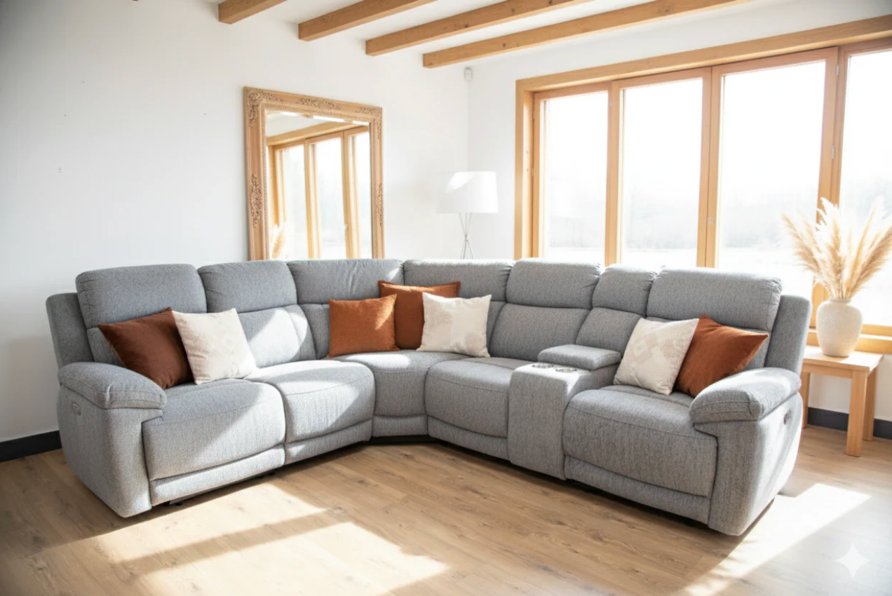 Owen Electric Recliner Sofa Grey Large Corner - Sofa Easy