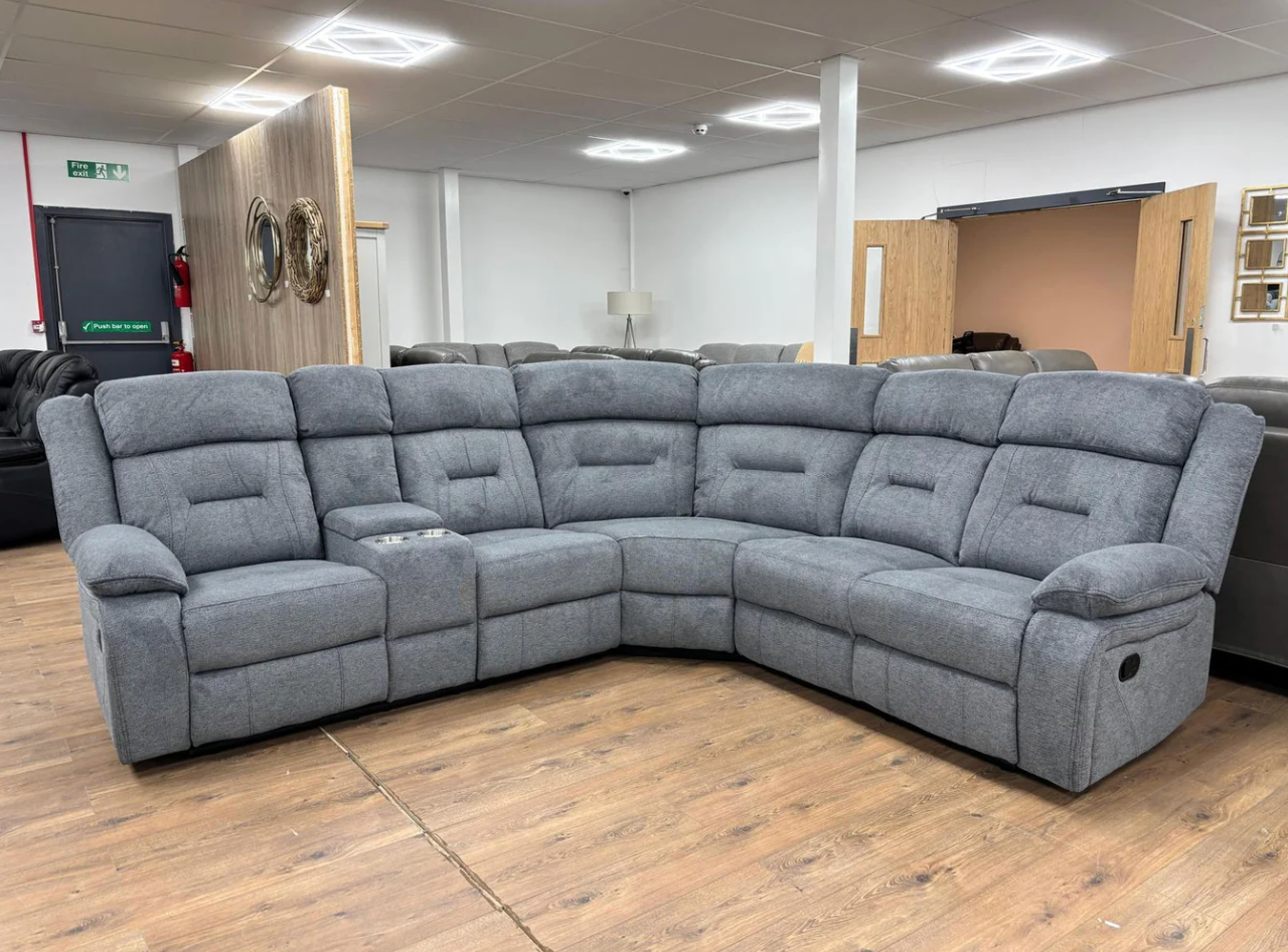 Poppy Recliner Sofa Grey Fabric Large Corner - Sofa Easy