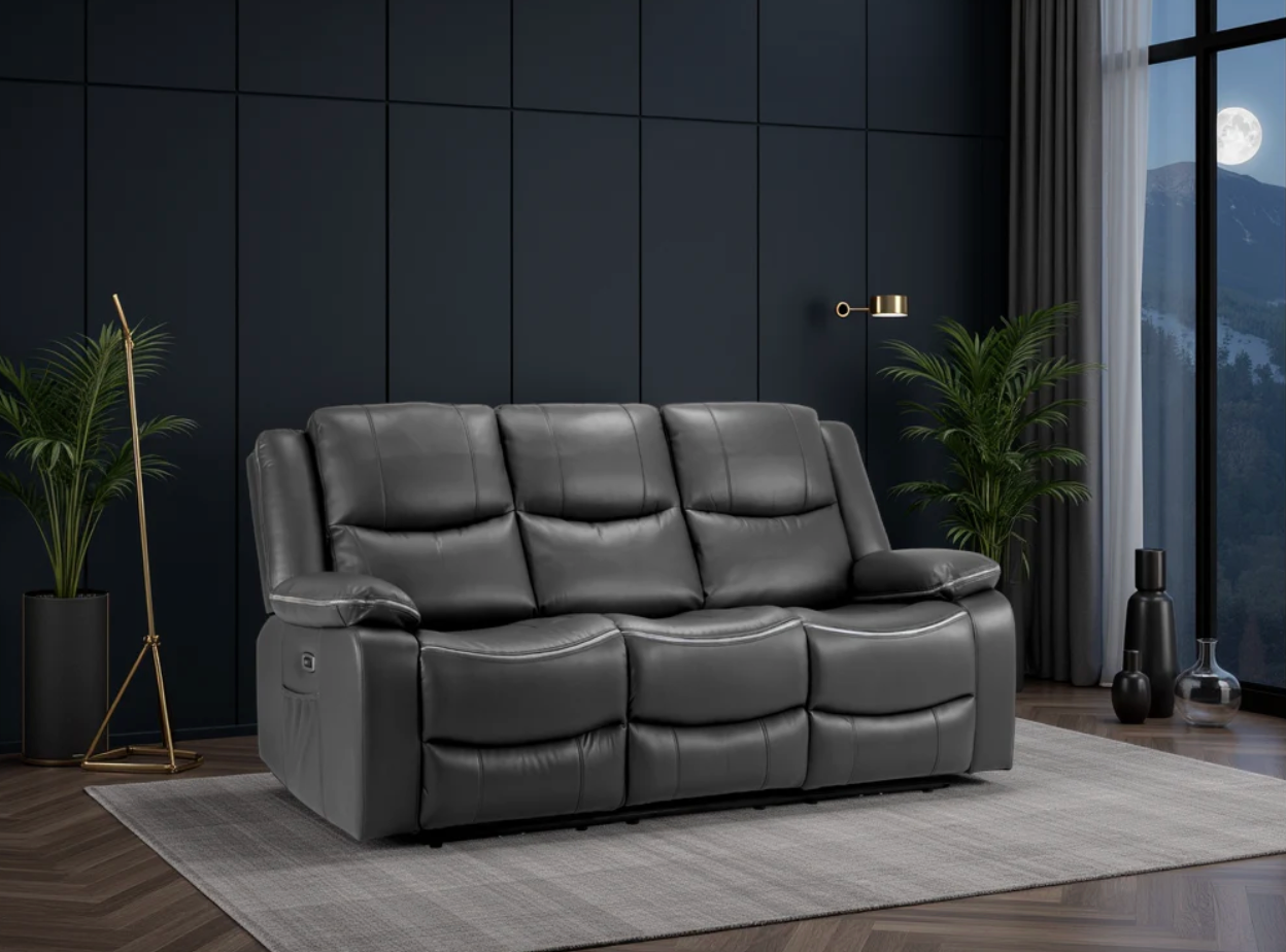 Harald Electric Recliner Sofa Black 3 Seater - Sofa Easy