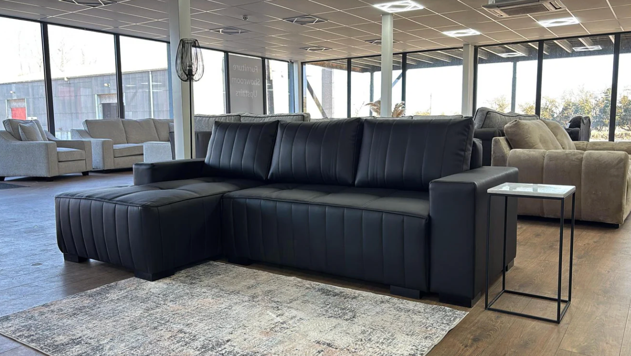 Hugo Sofabed Black Faux Leather Left Hand Facing Corner - Sofa Easy