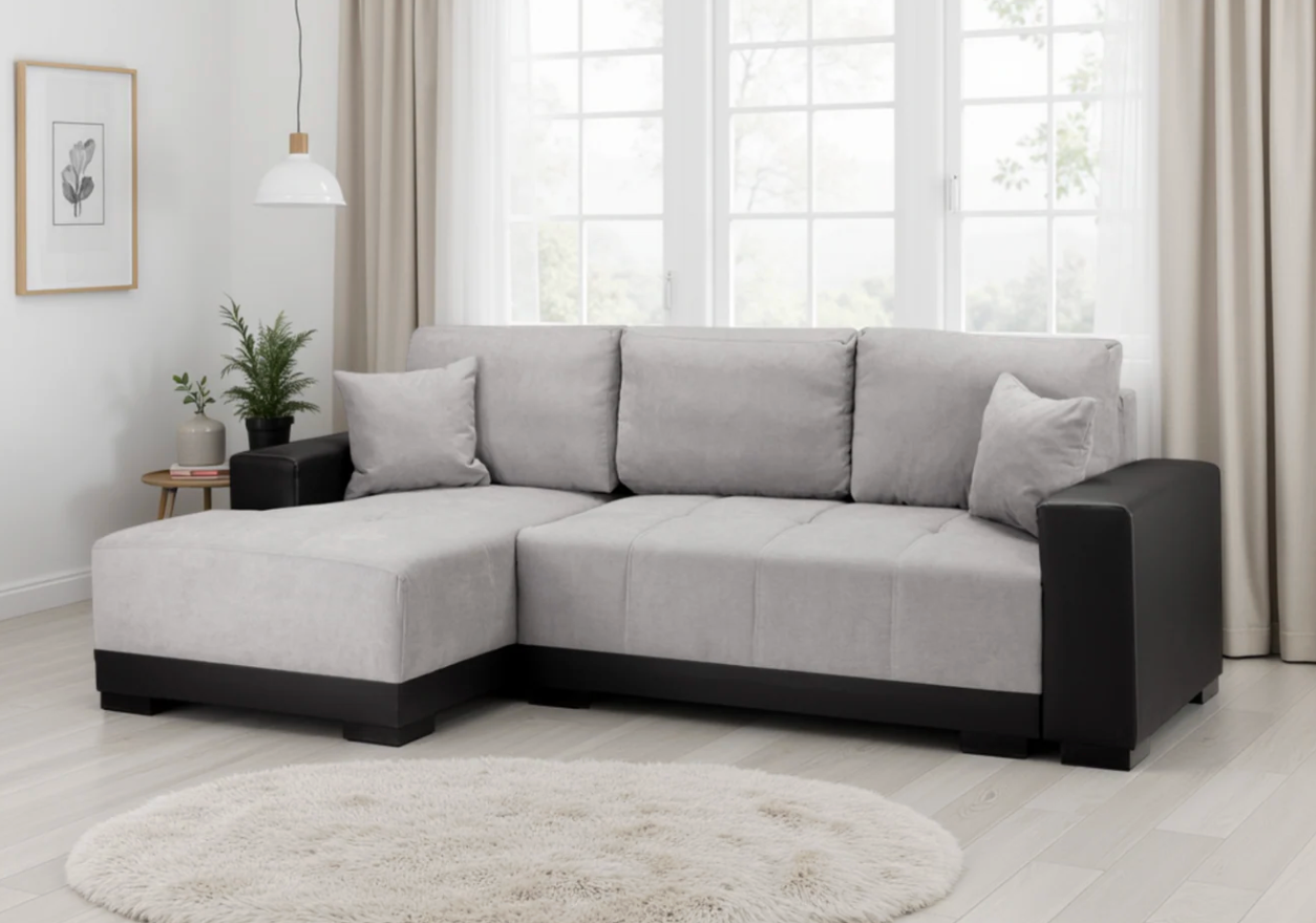 Cimiano Sofabed Black/Grey Left Hand Facing Corner - Sofa Easy
