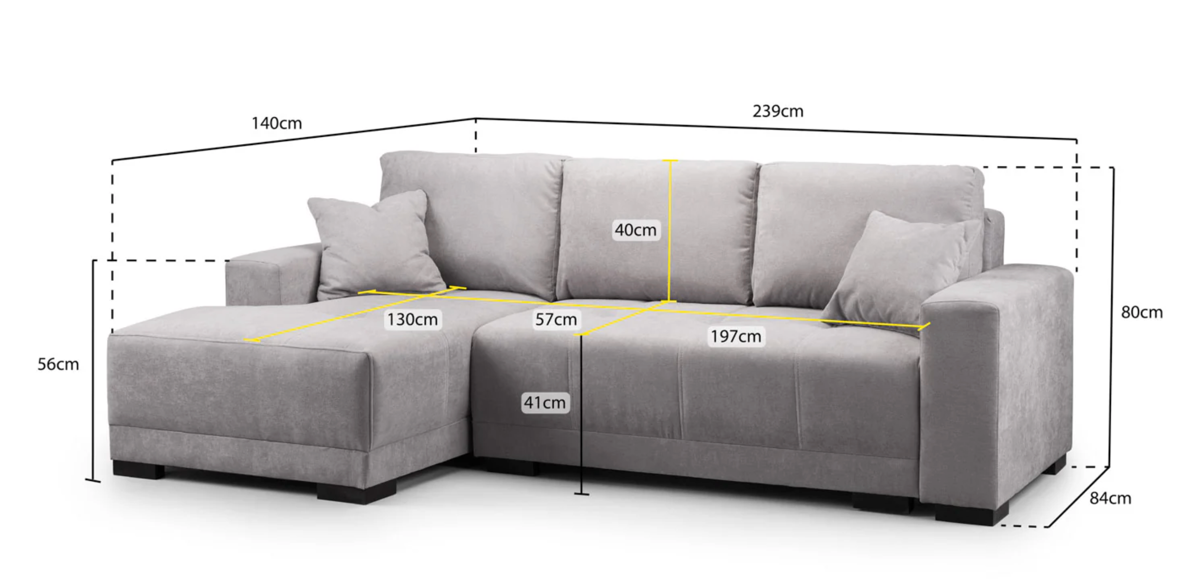 Cimiano Sofabed Black/Grey Left Hand Facing Corner - Sofa Easy