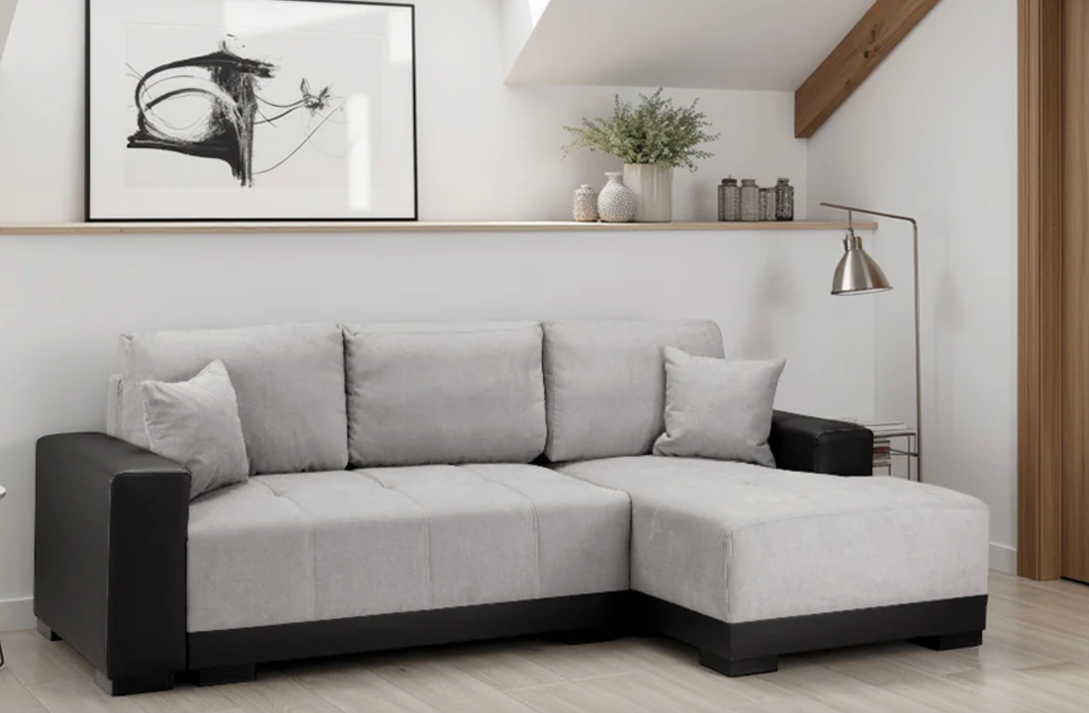 Cimiano Sofabed Black/Grey Right Hand Facing Corner - Sofa Easy