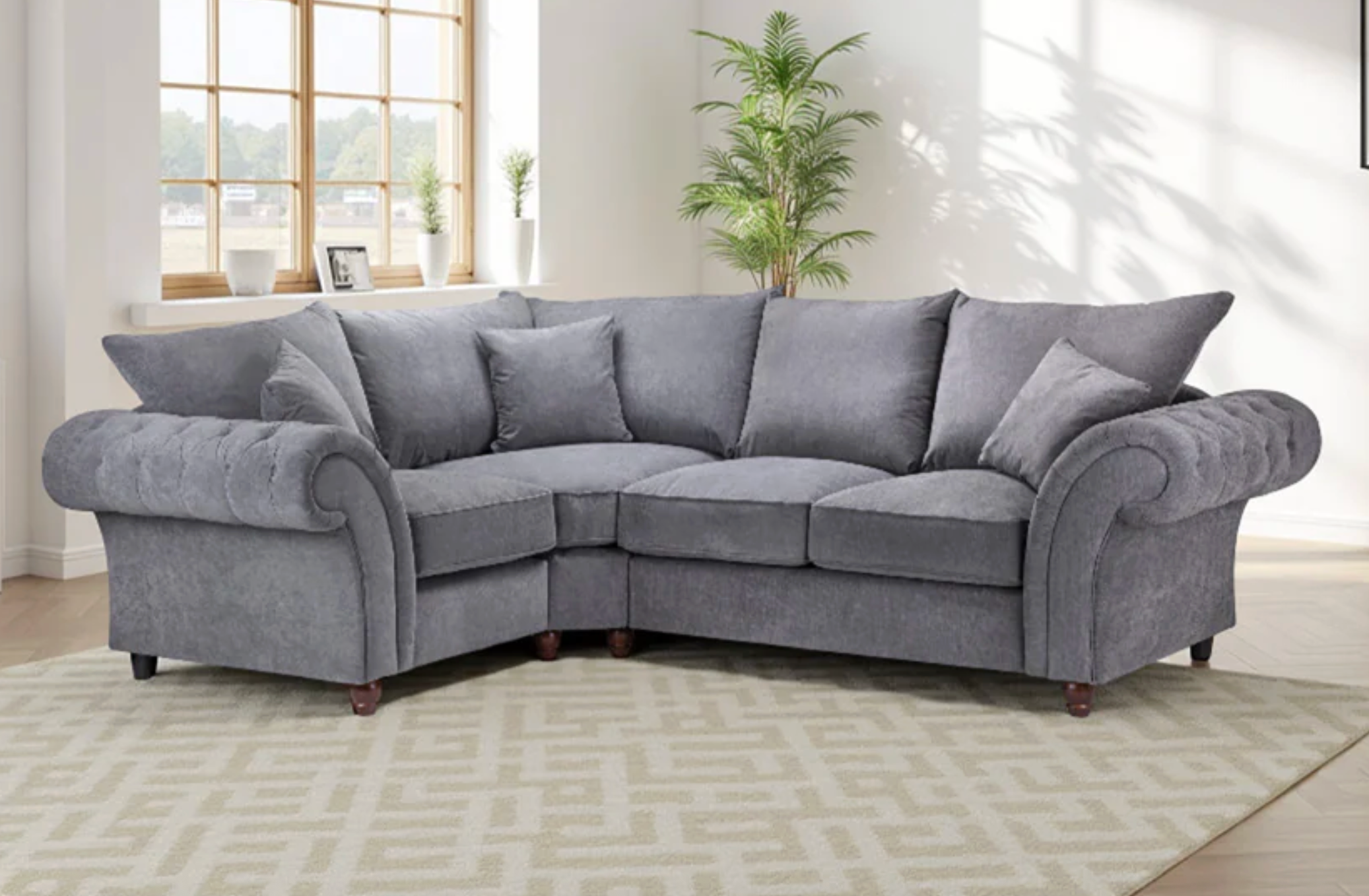 Windsor Fullback Sofa Grey Left Hand Facing Corner - Sofa Easy