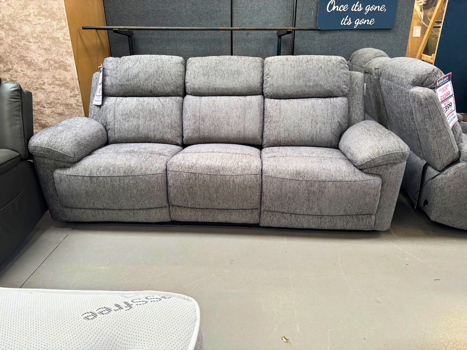 NEW - Oscar 3 Seater & 2 Seater Electric Recliners in Grey Fabric