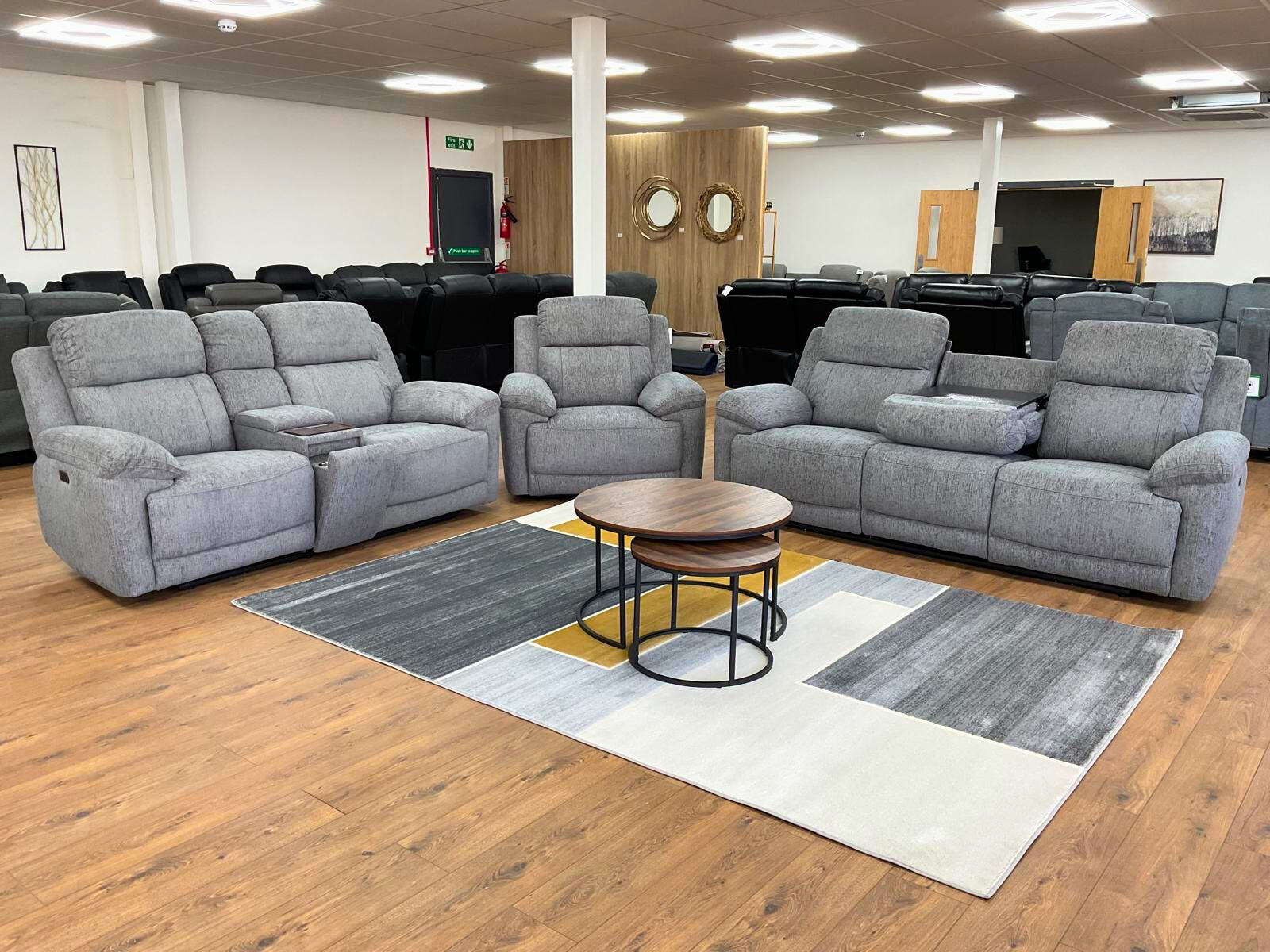 NEW - Oscar 3 Seater & 2 Seater Electric Recliners in Grey Fabric