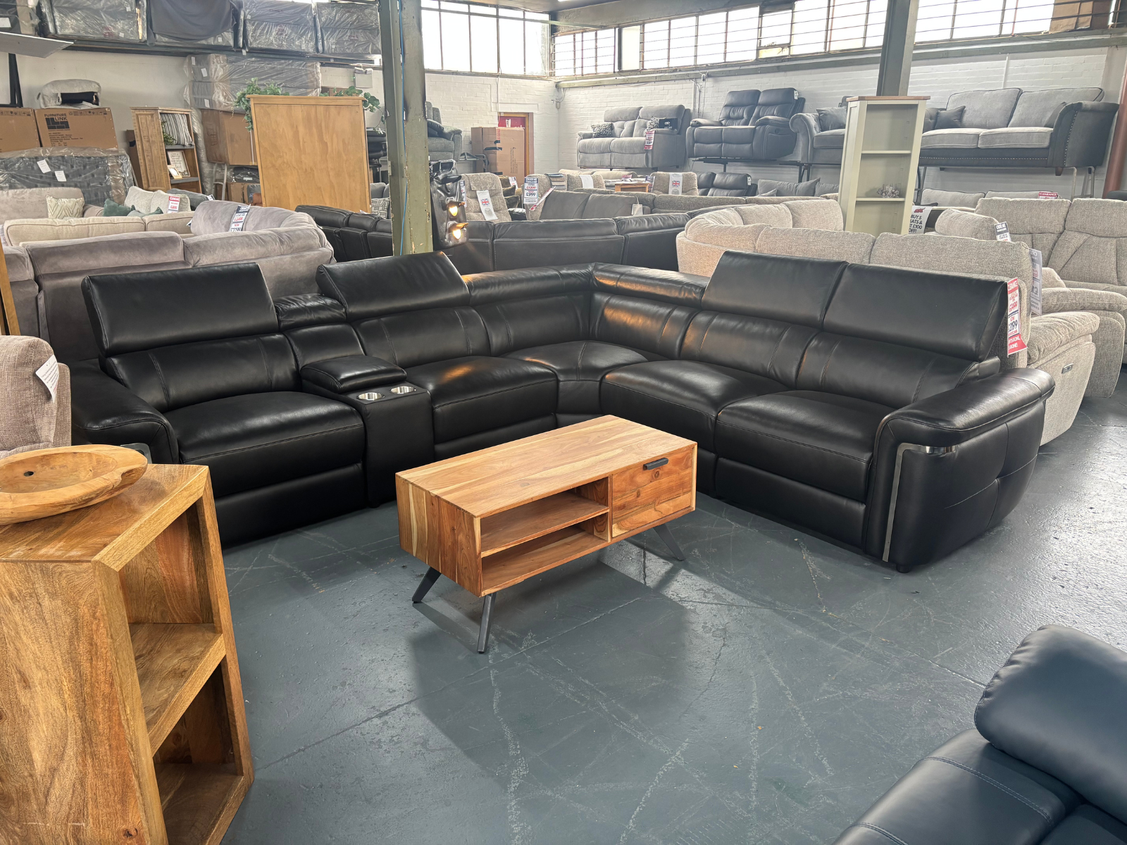 Clive Electric Reclining Modular Corner Sofa in Black Leather
