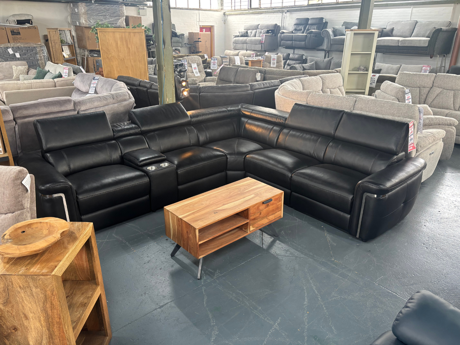 Clive Electric Reclining Modular Corner Sofa in Black Leather