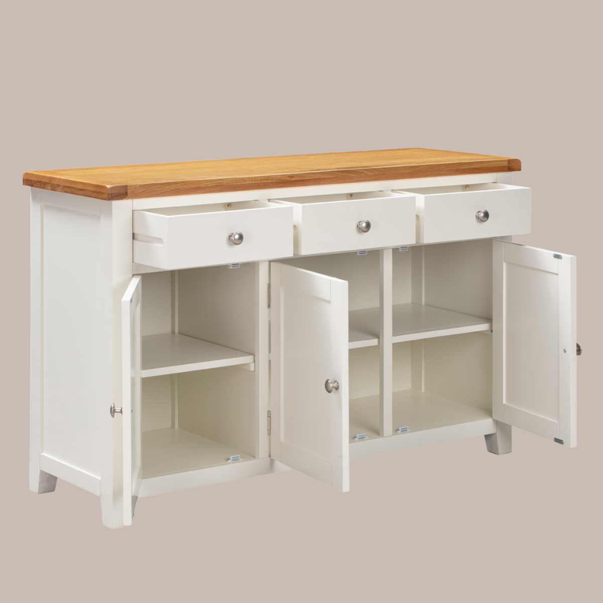 White & Oak 3 Drawer 3 Door Sideboard - Sofa Easy