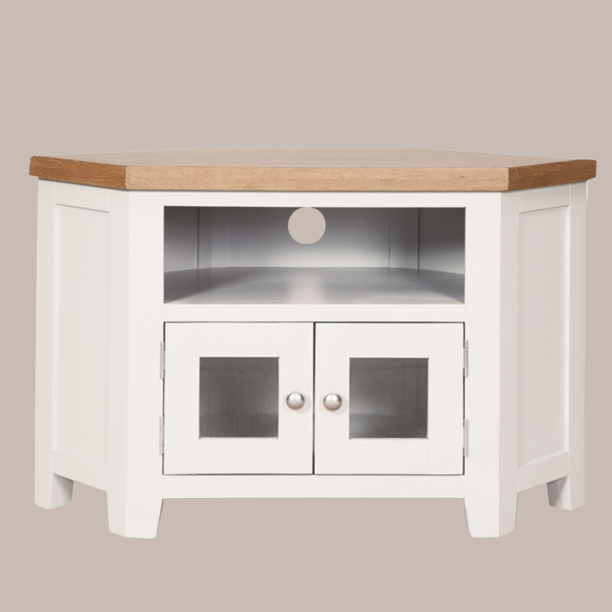 White & Oak Glazed Corner TV Unit - Sofa Easy