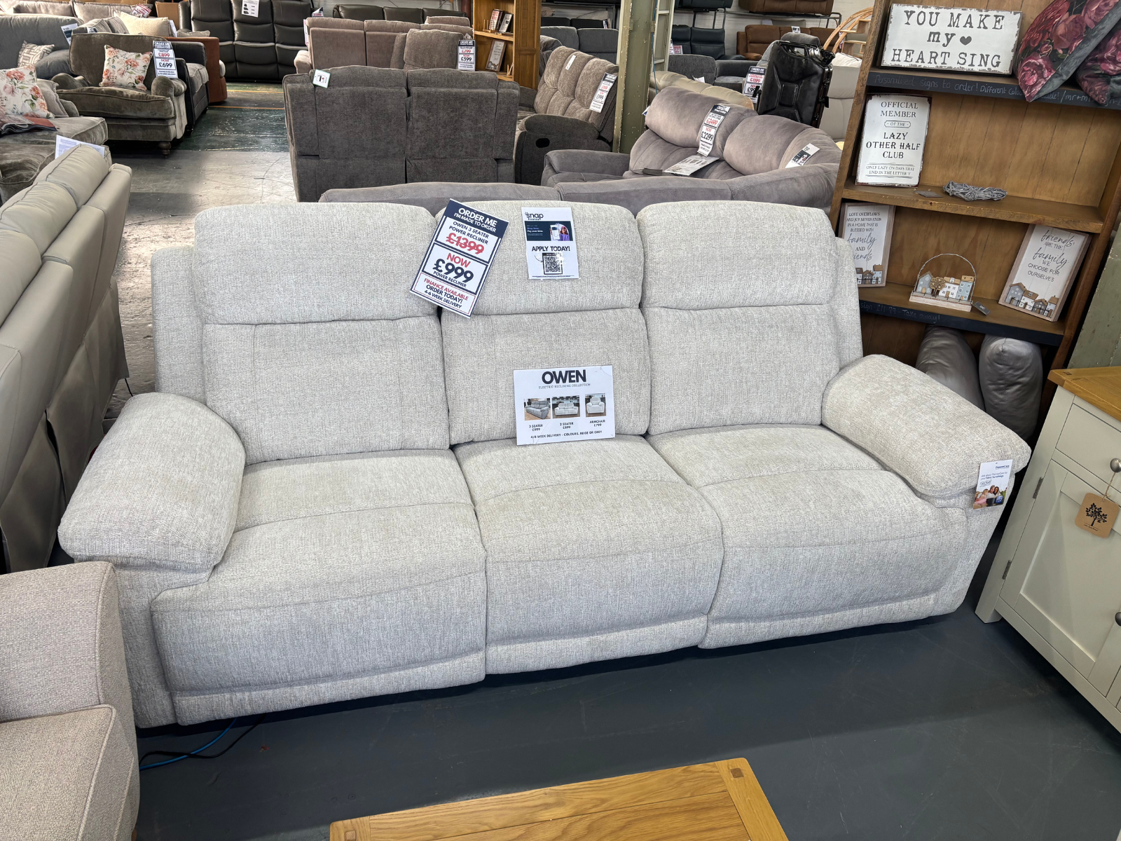 Owen Cream Power Reclining 3 Seater + Armchair - Sofa Easy