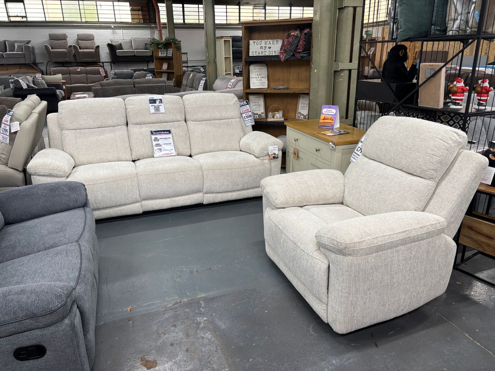 Owen Cream Power Reclining 3 Seater + Armchair - Sofa Easy
