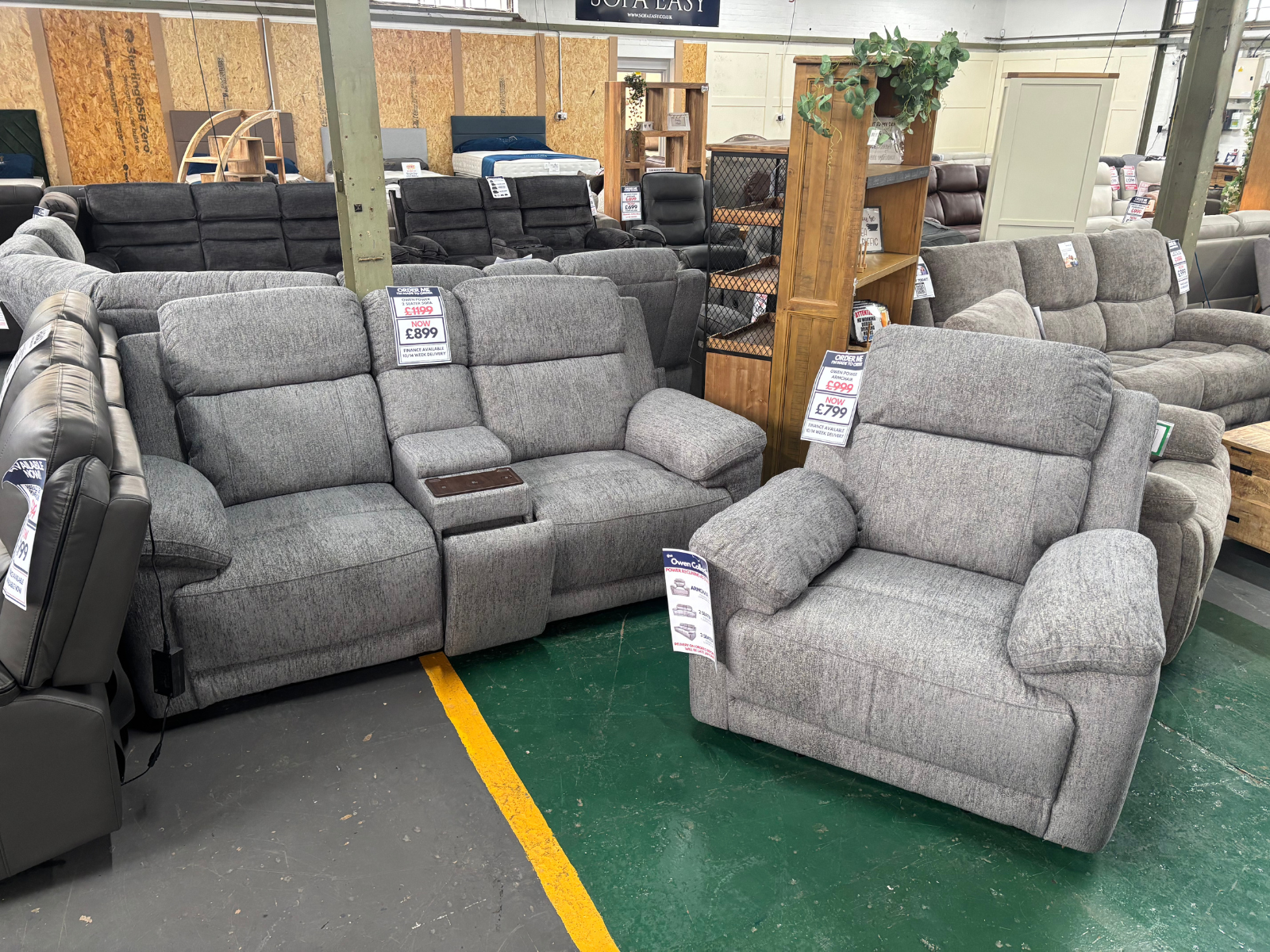 Owen 2 Seater Sofa with Console & Armchair - Grey Fabric - Sofa Easy