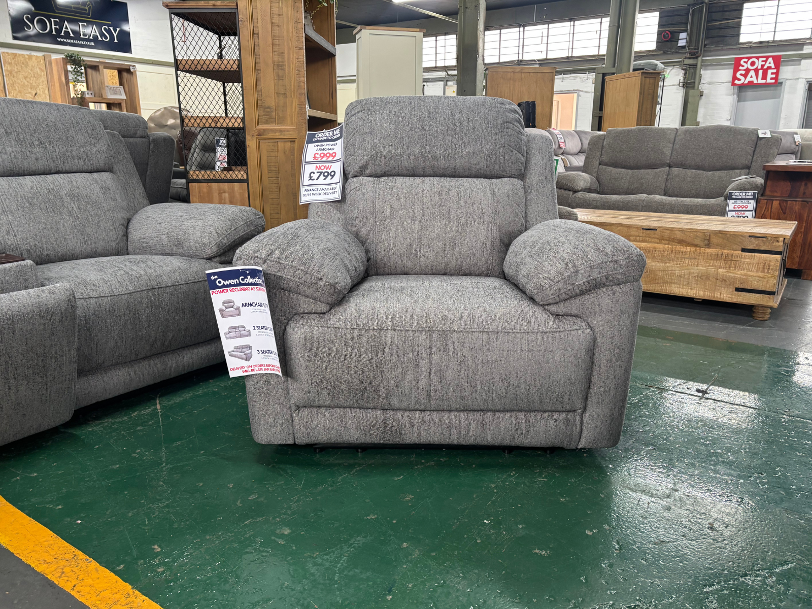 Owen 2 Seater Sofa with Console & Armchair - Grey Fabric - Sofa Easy