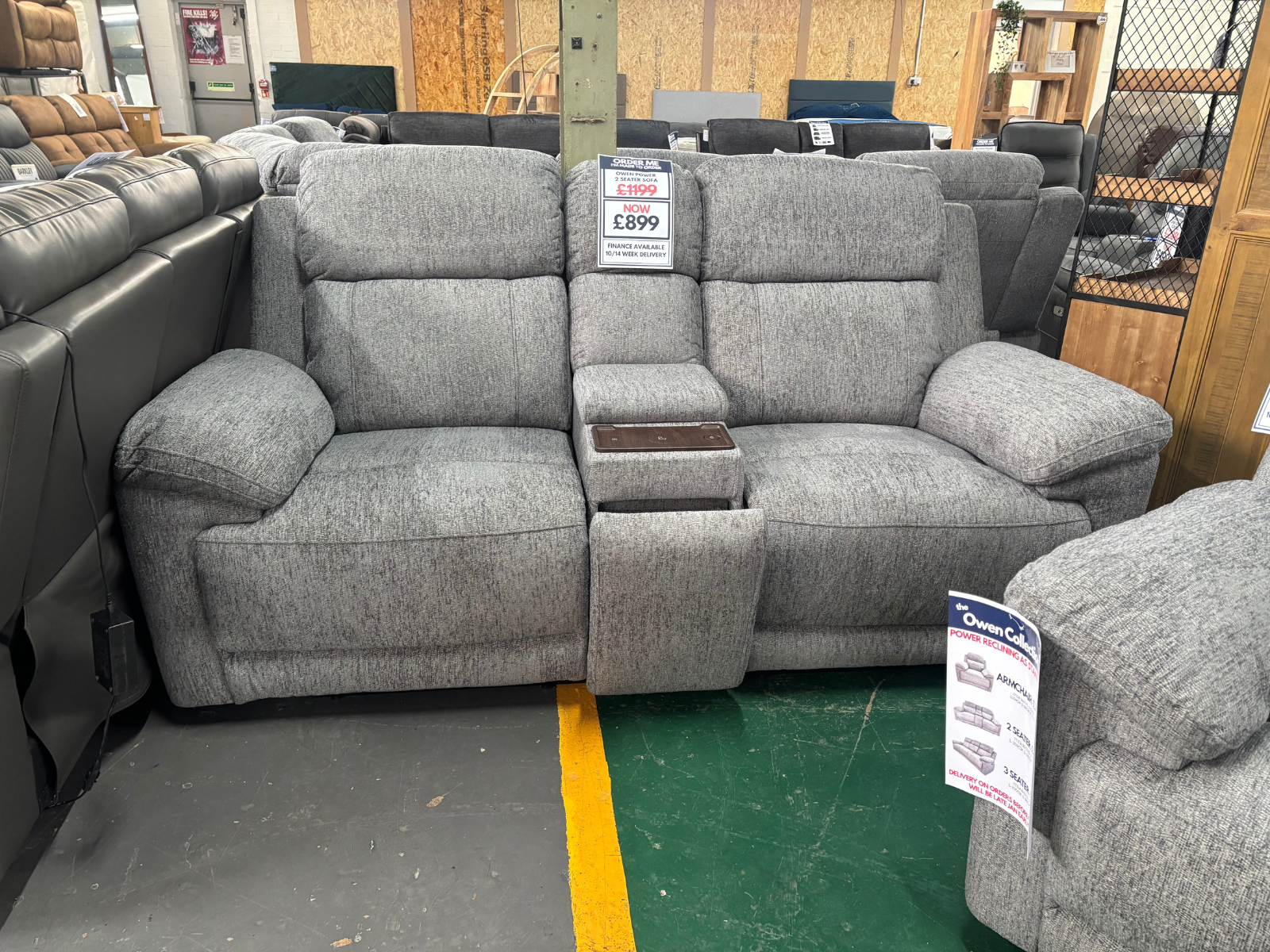 Owen 2 Seater Sofa with Console & Armchair - Grey Fabric - Sofa Easy